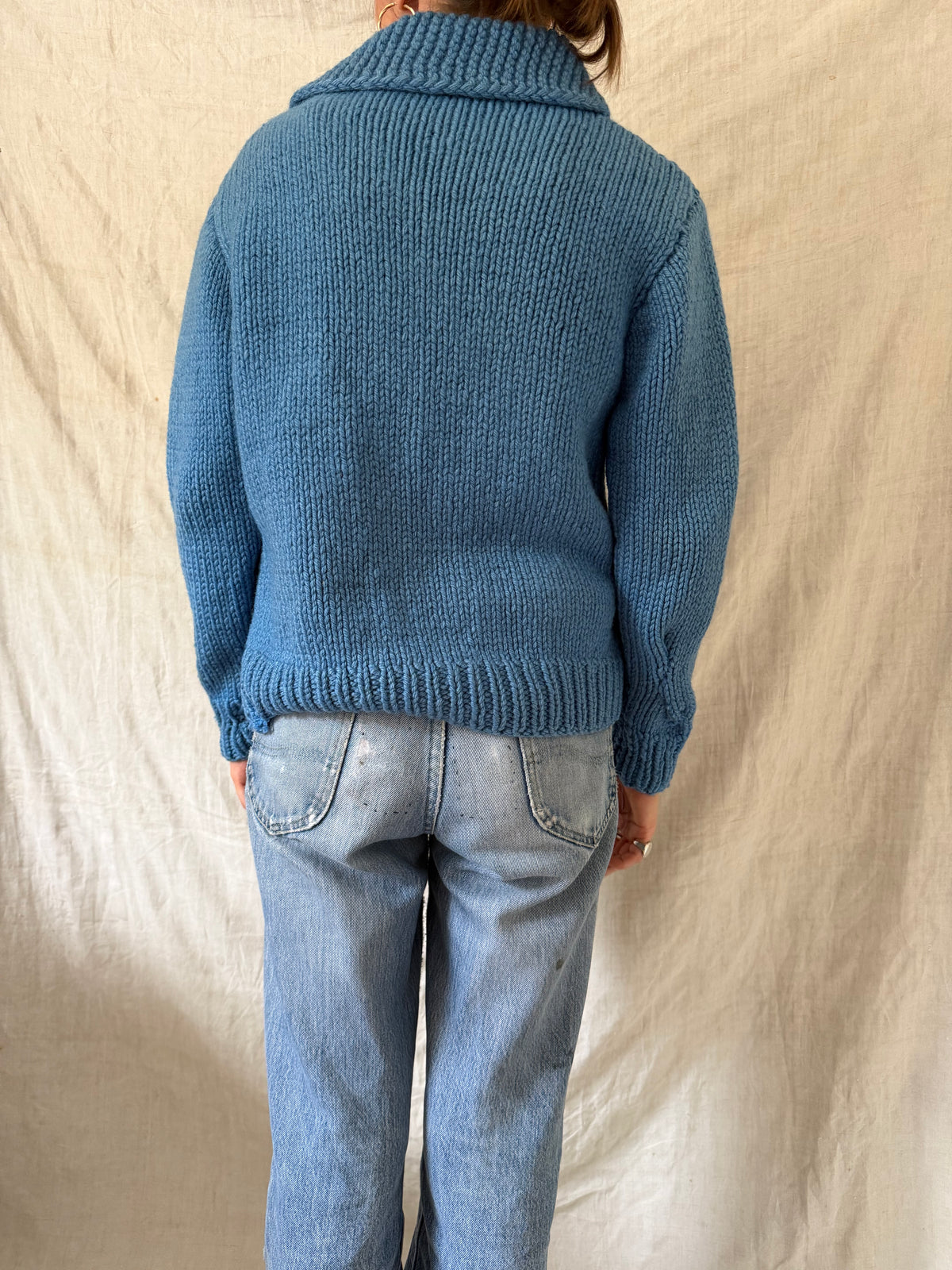 Mended Sky Blue Zip Up Cowichan Sweater