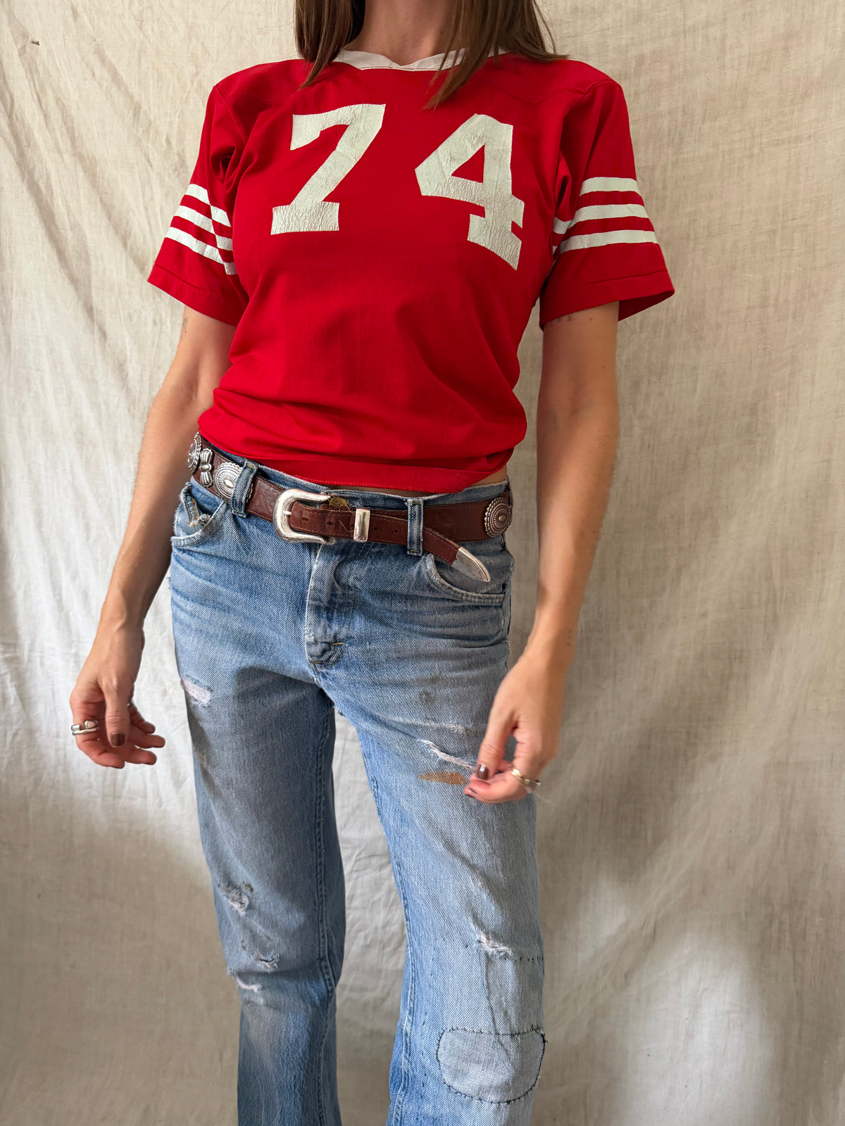 Red '74' Baby Tee Jersey