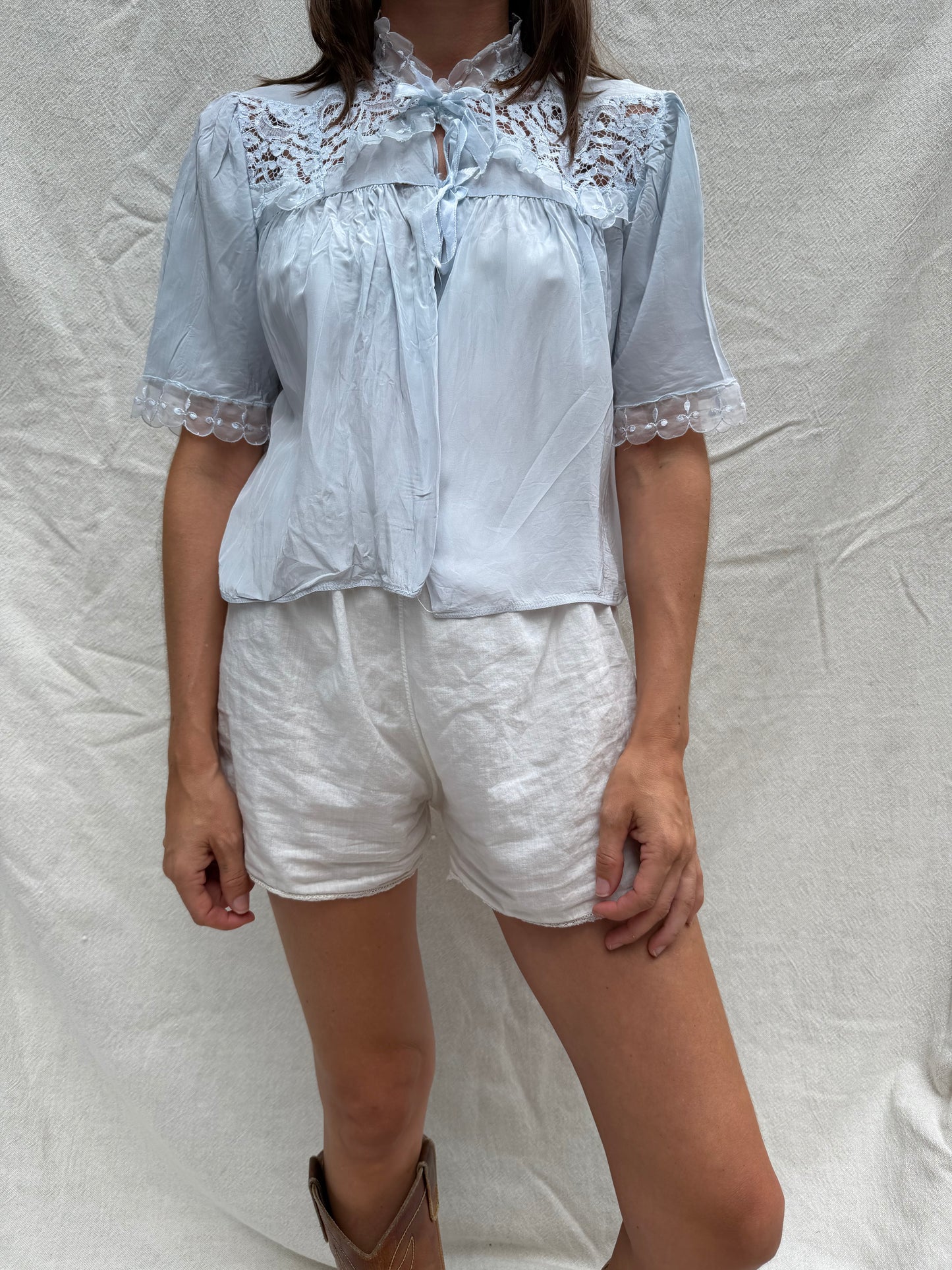 Baby Blue Satin Bed Jacket