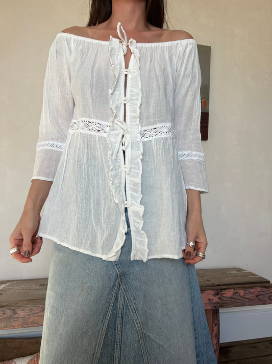 Oaxacan White Ruffled Crochet Blouse