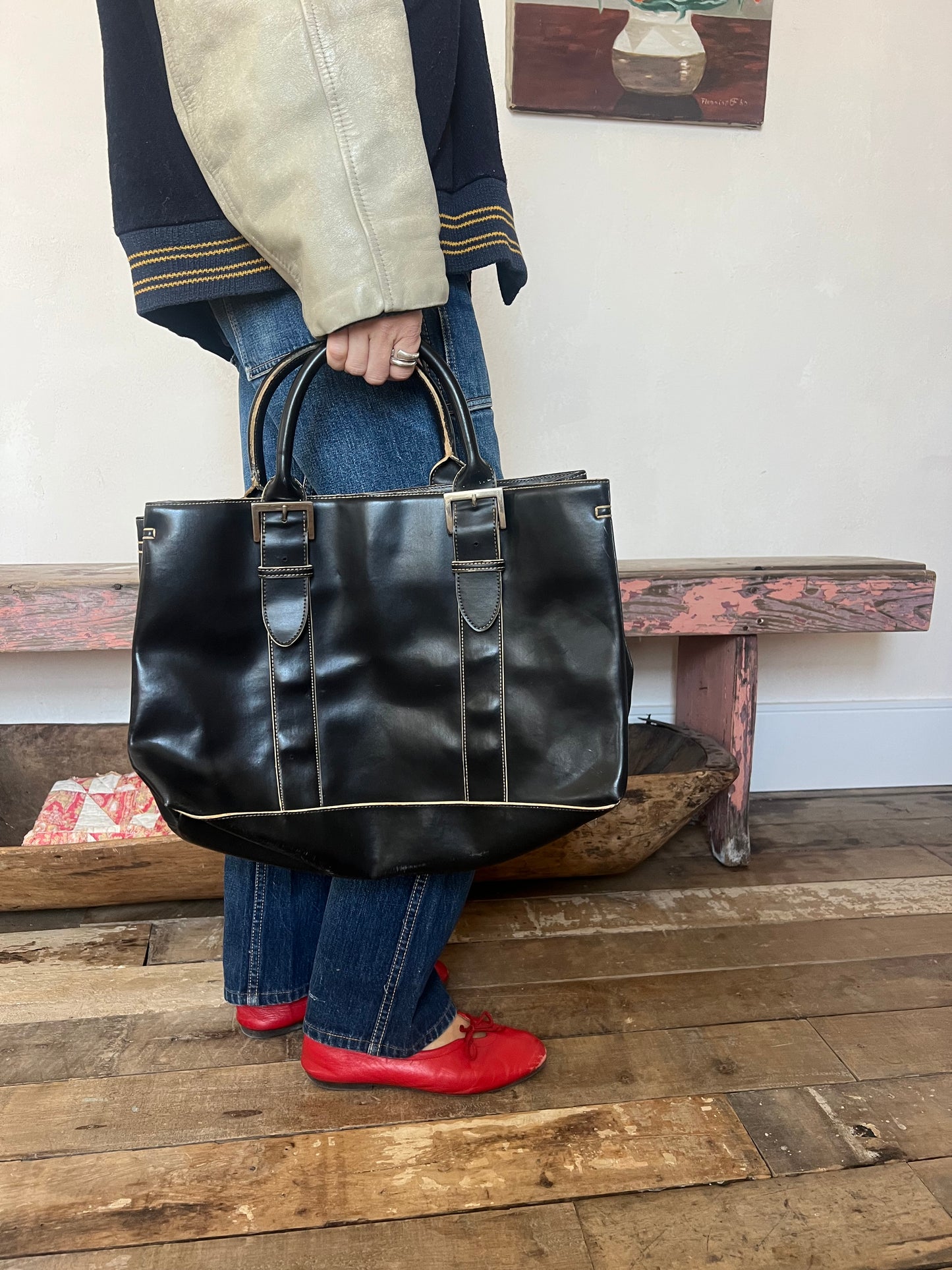 Black Bag w Cream Stitching