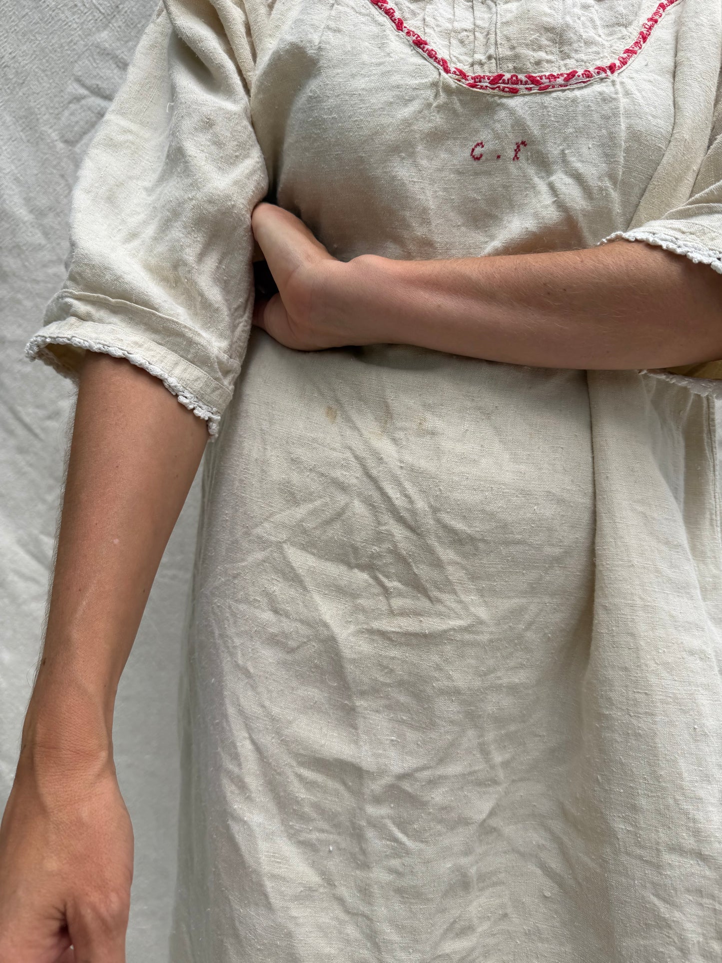 Antique Italian Cream Linen Dress