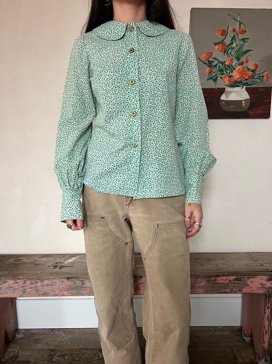 Green + Blue Floral Blouse