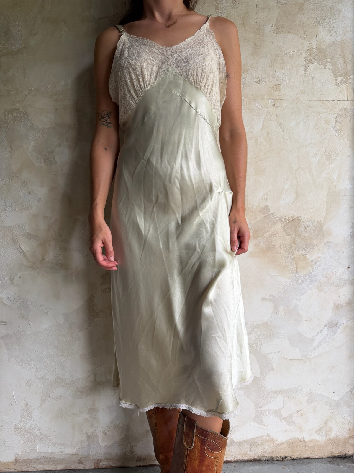 30s Mint Heavy Satin Slip Dress