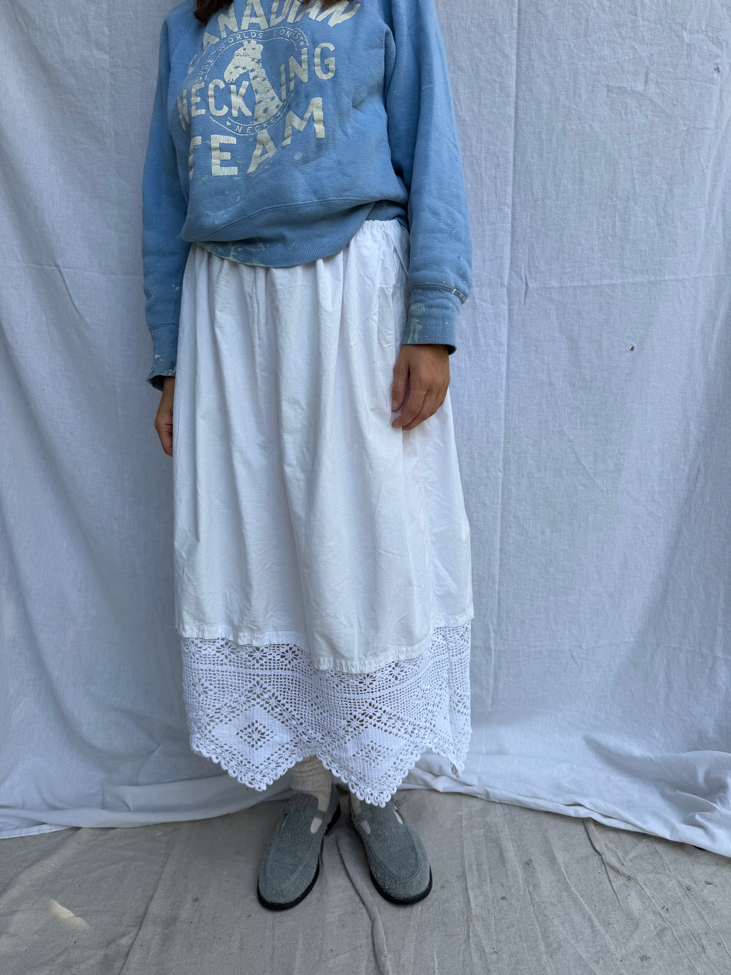 Antique Italian Cotton Skirt with Thick Crochet