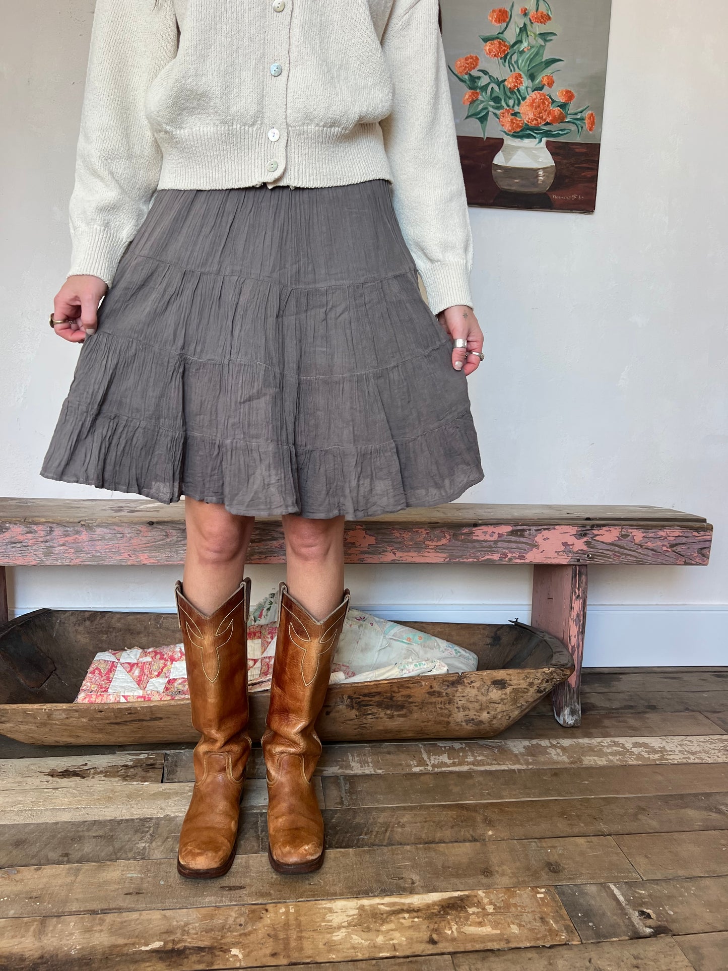 Oaxacan Charcoal Short Cotton Skirt
