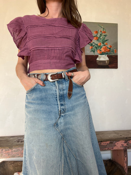 Oaxacan Purple Ruffle Tie Top