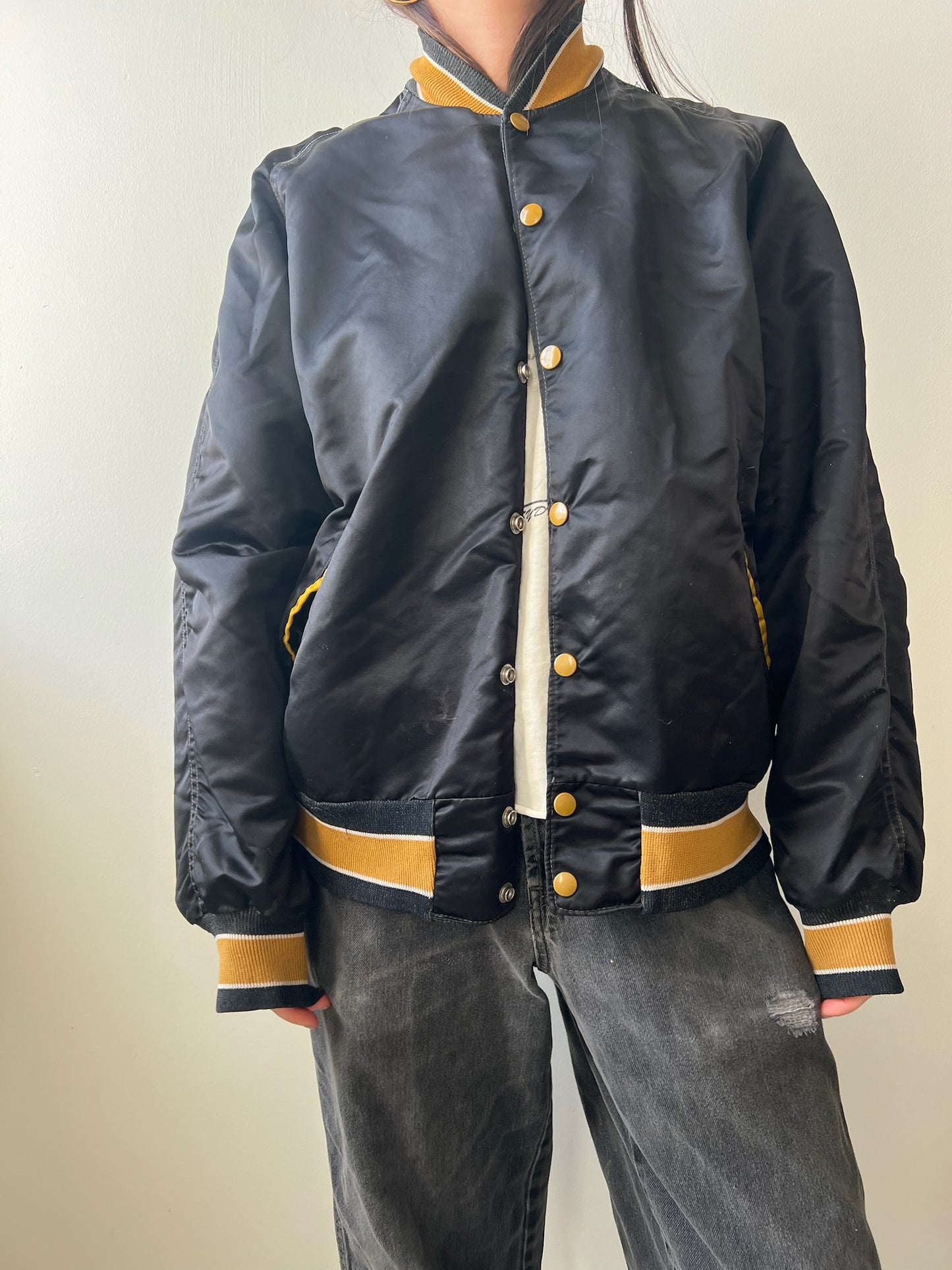 Black Satin Pittsburgh Varsity Jacket