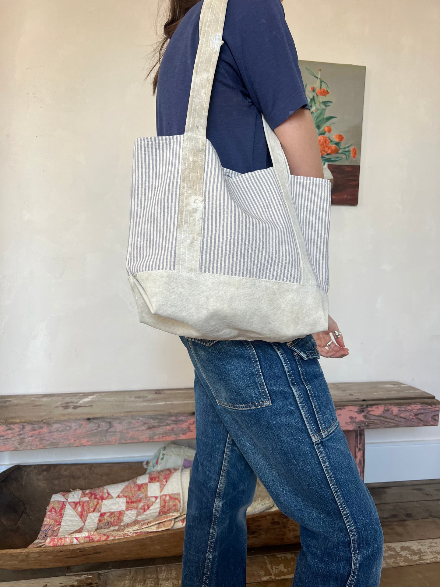 Blue + White Striped Mini Boat + Tote Bag