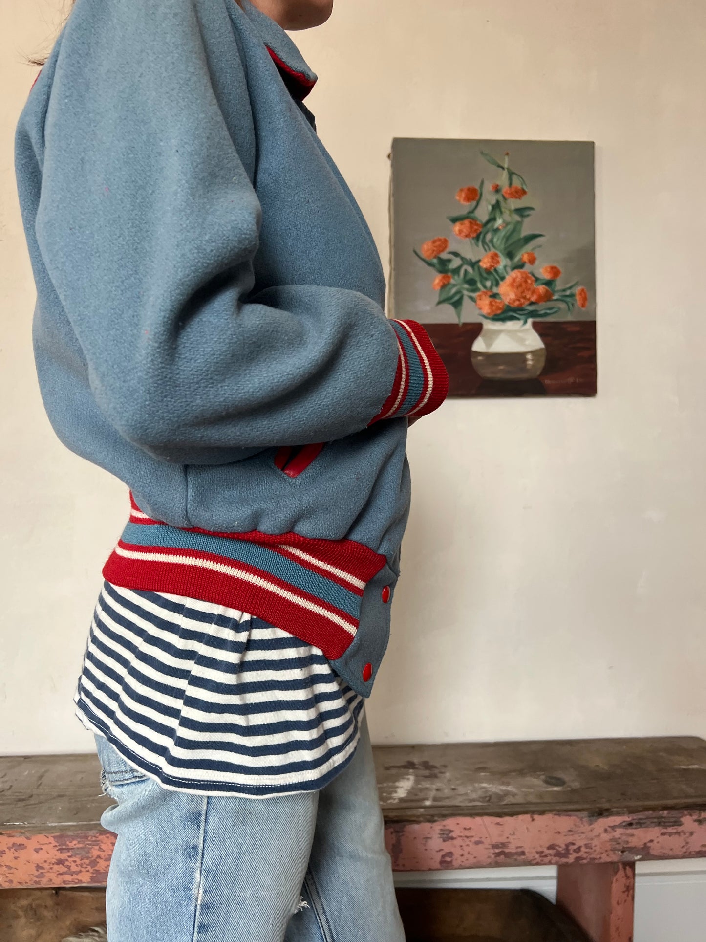 Blue and Red “Tracy “ Varsity Jacket