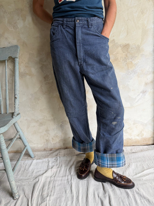 Plaid Flannel Lined Denim Pants