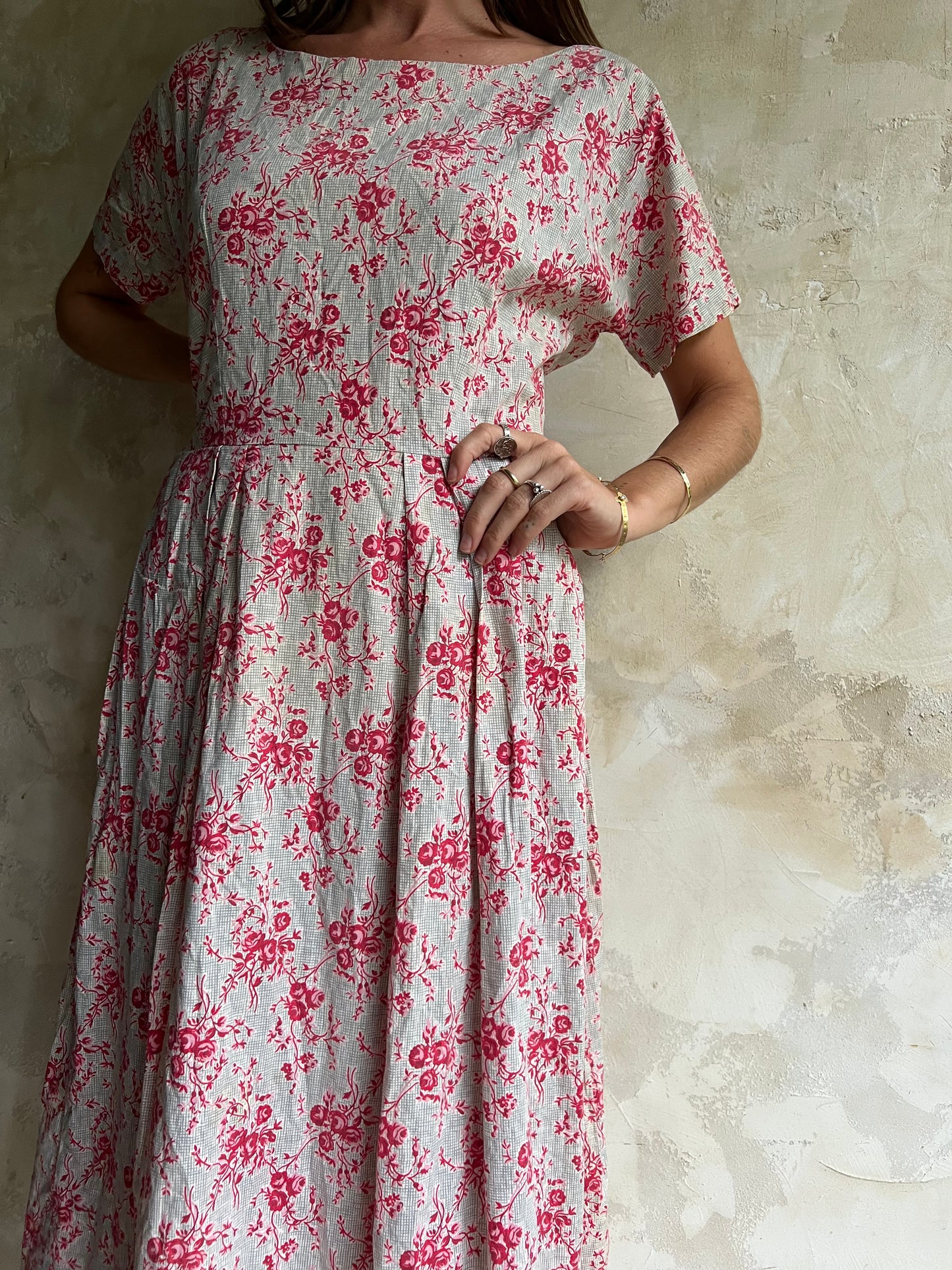Red Floral Pleated Dress