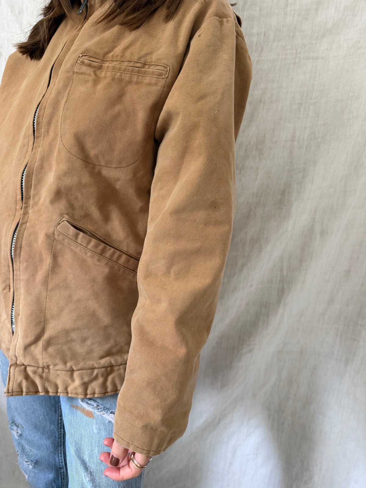 Khaki Zip-up Chore Jacket