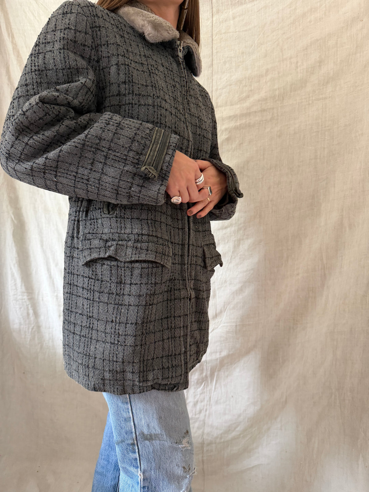Grey Wool Zip-up Jacket