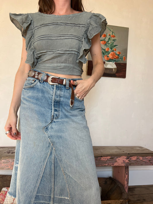 Oaxacan Grey Ruffle Tie Top