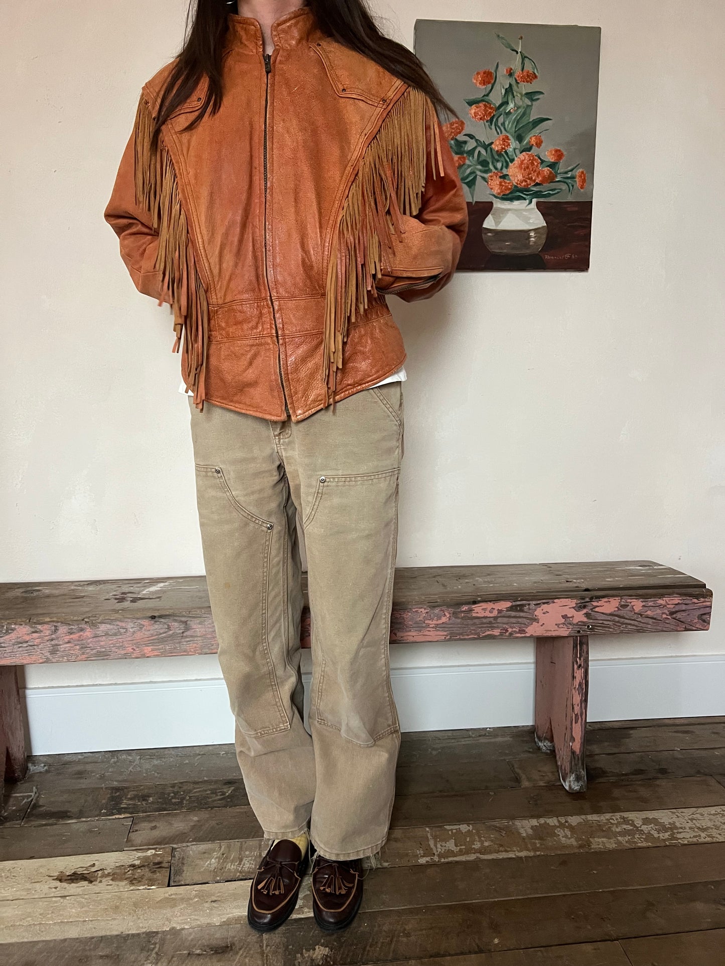 Copper Leather Fringe Jacket