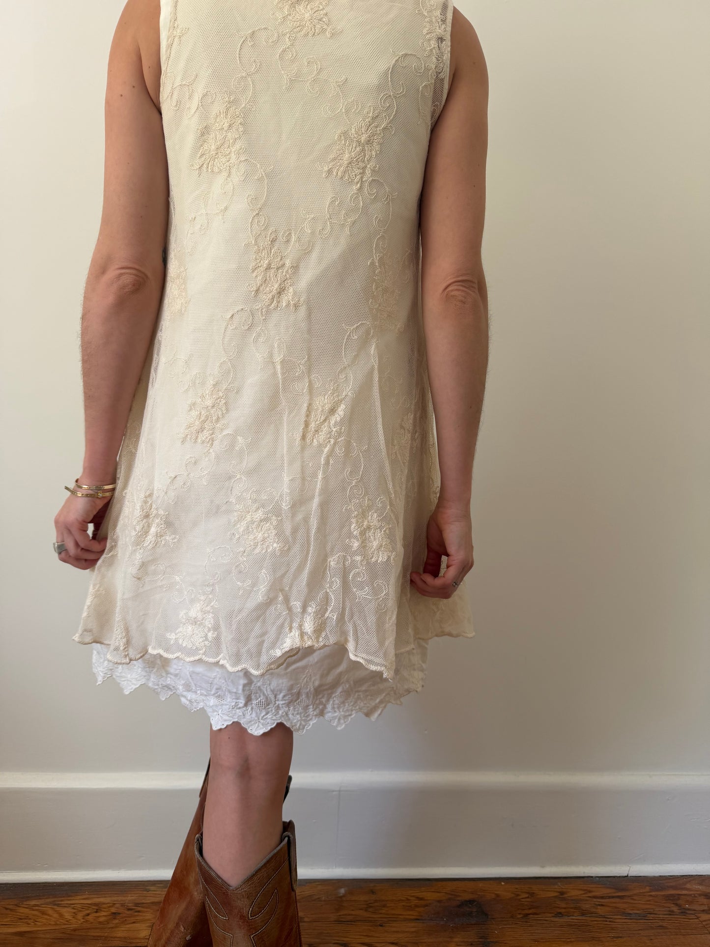 Cream Lace Layered Dress