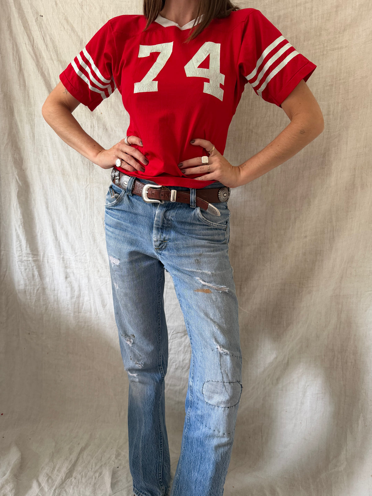 Red '74' Baby Tee Jersey