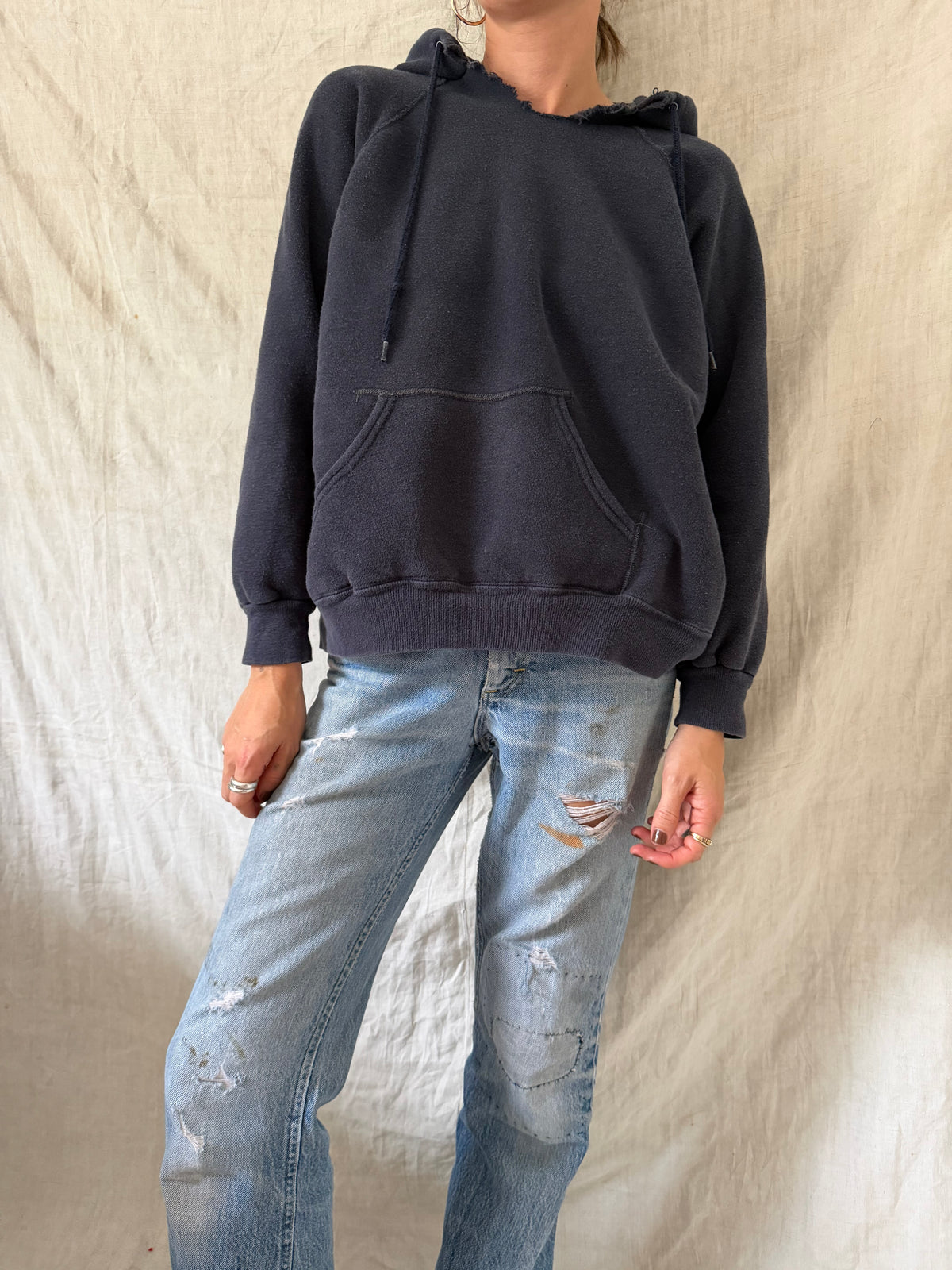 Navy Distressed Hoodie