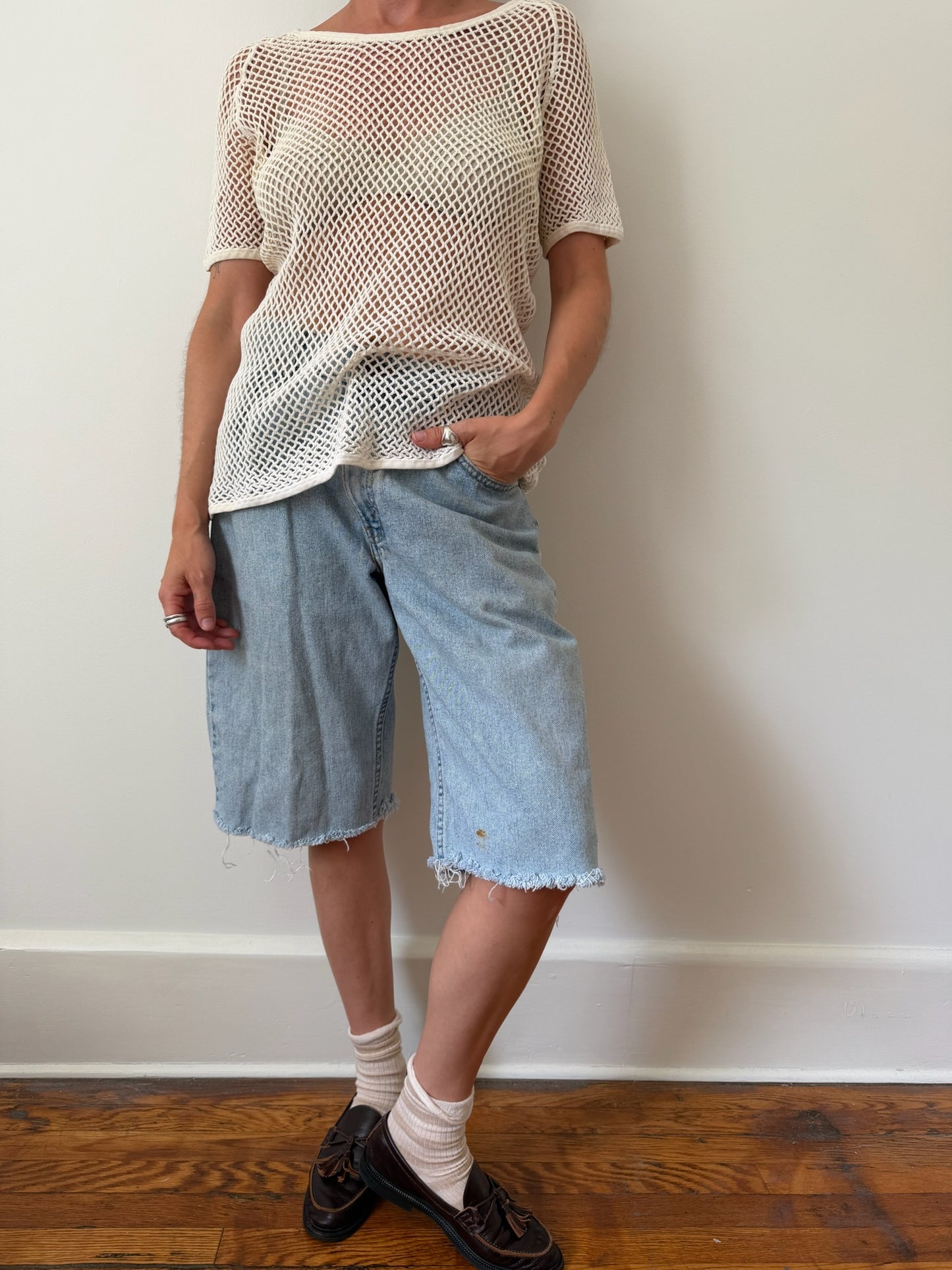 Cream Cotton Fishnet Tee 02