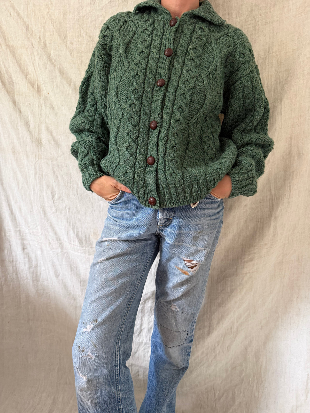 Green Irish Wool Cardigan