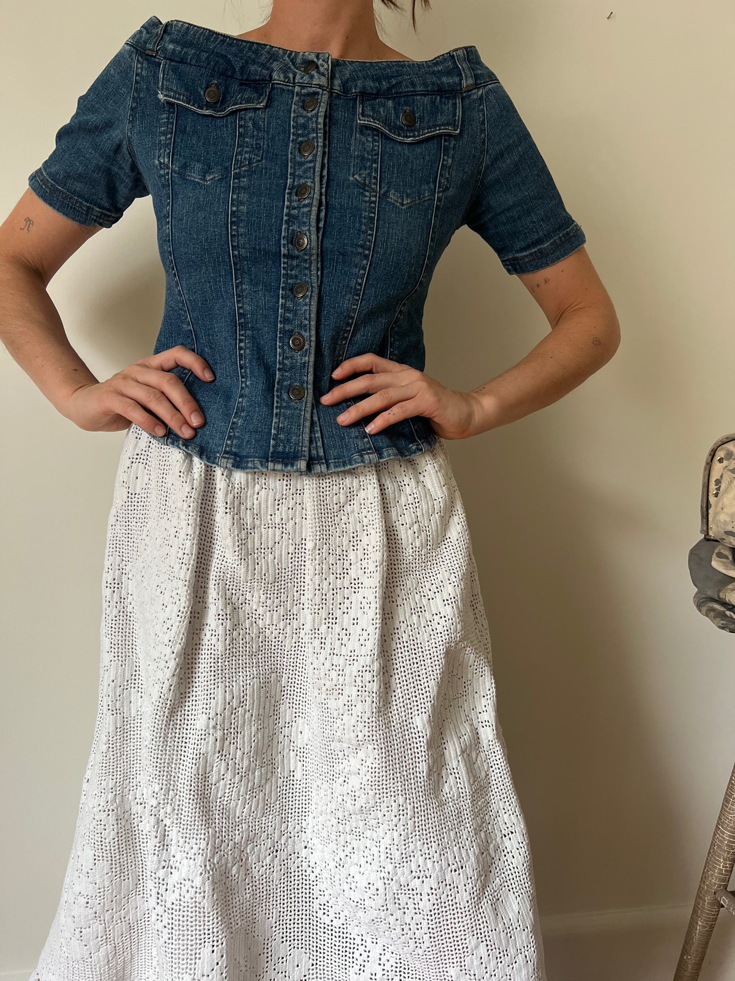 Off the Shoulder Denim Shirt