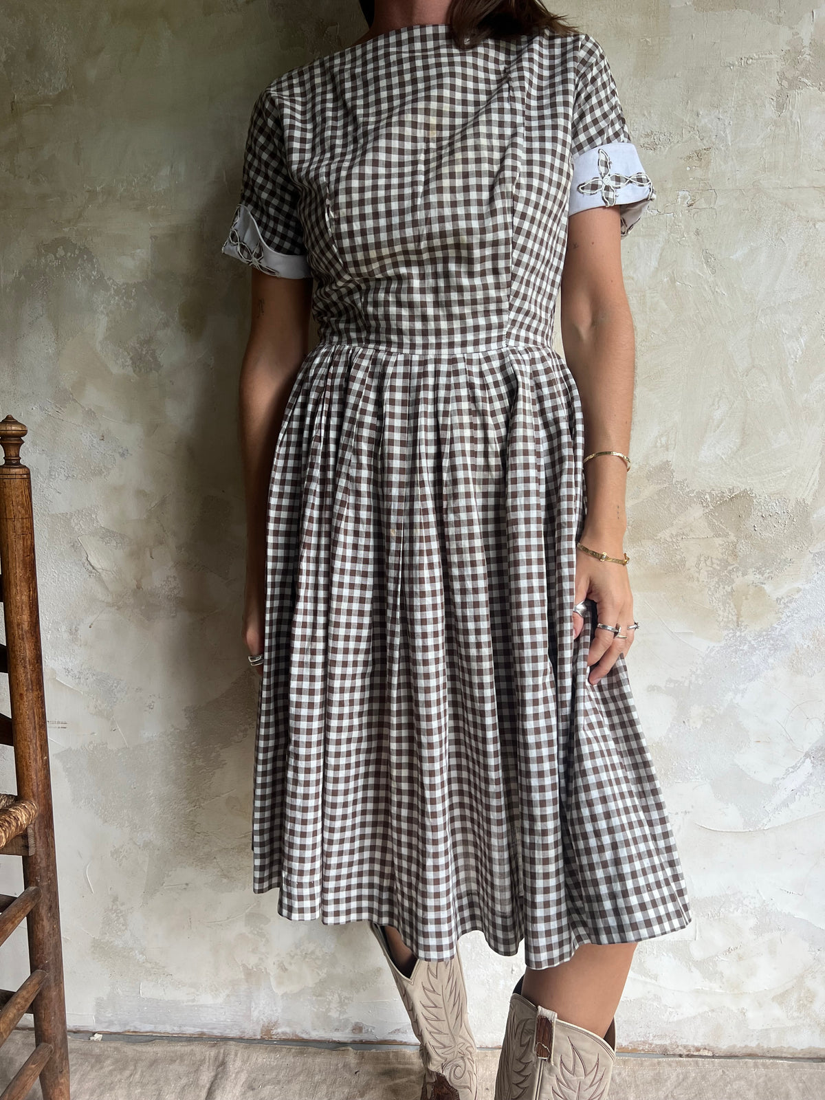 Brown + White Gingham Dress