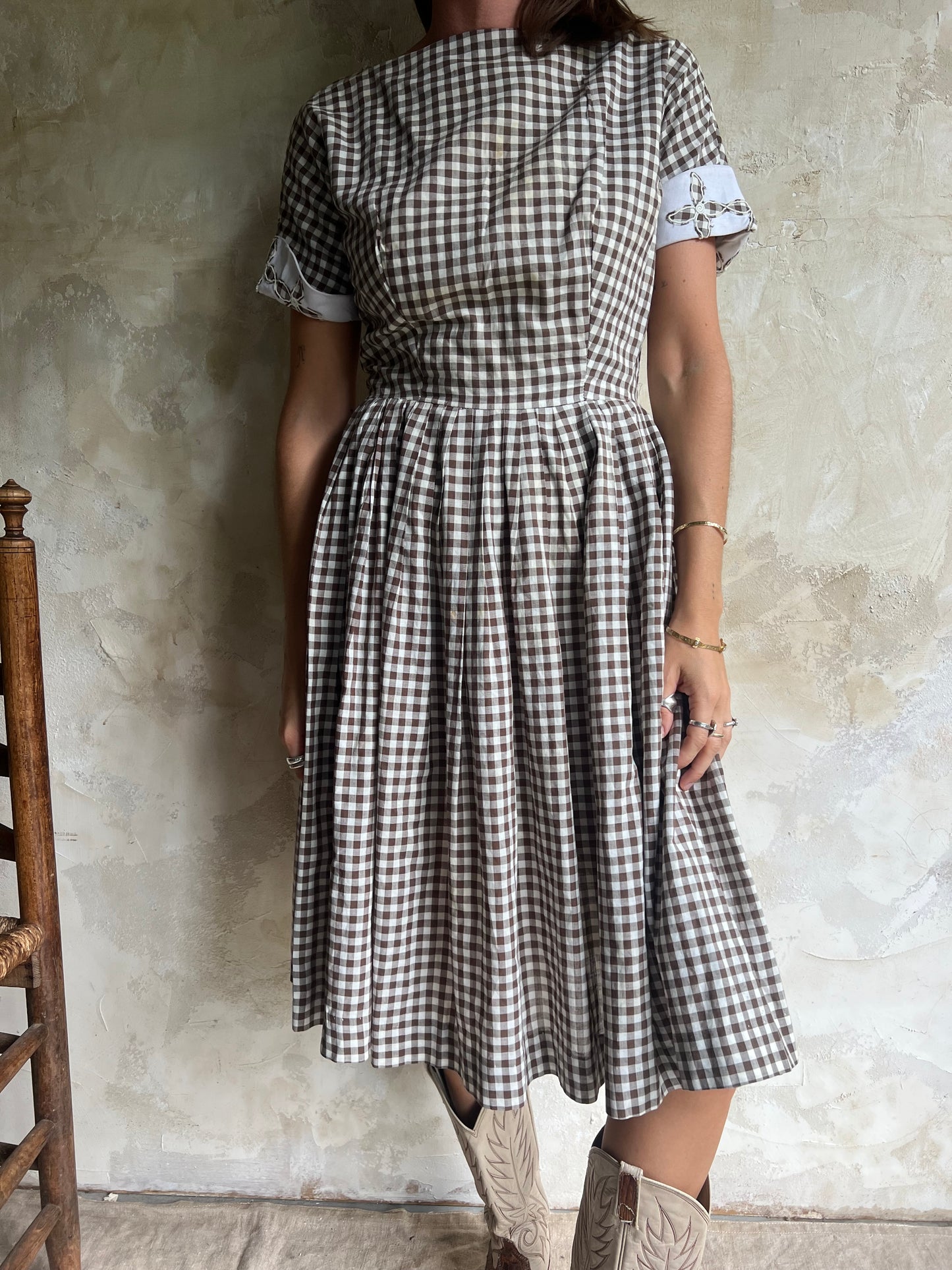 Brown + White Gingham Dress