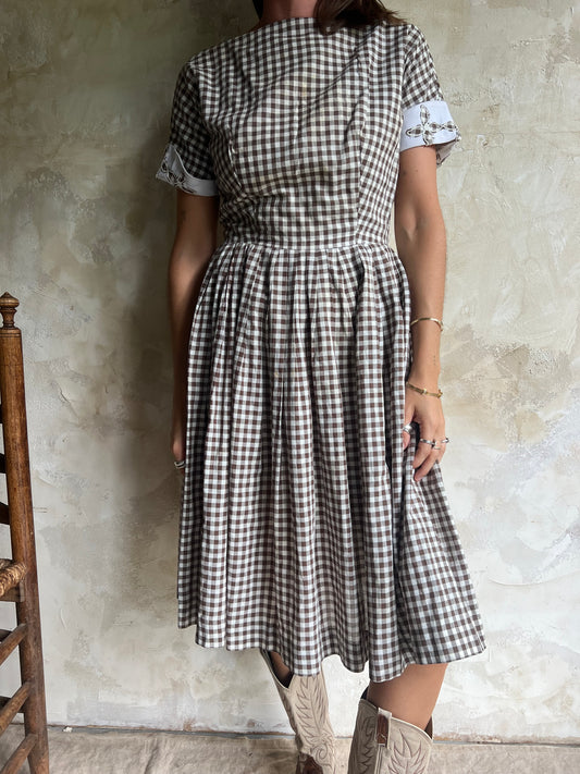 Brown + White Gingham Dress