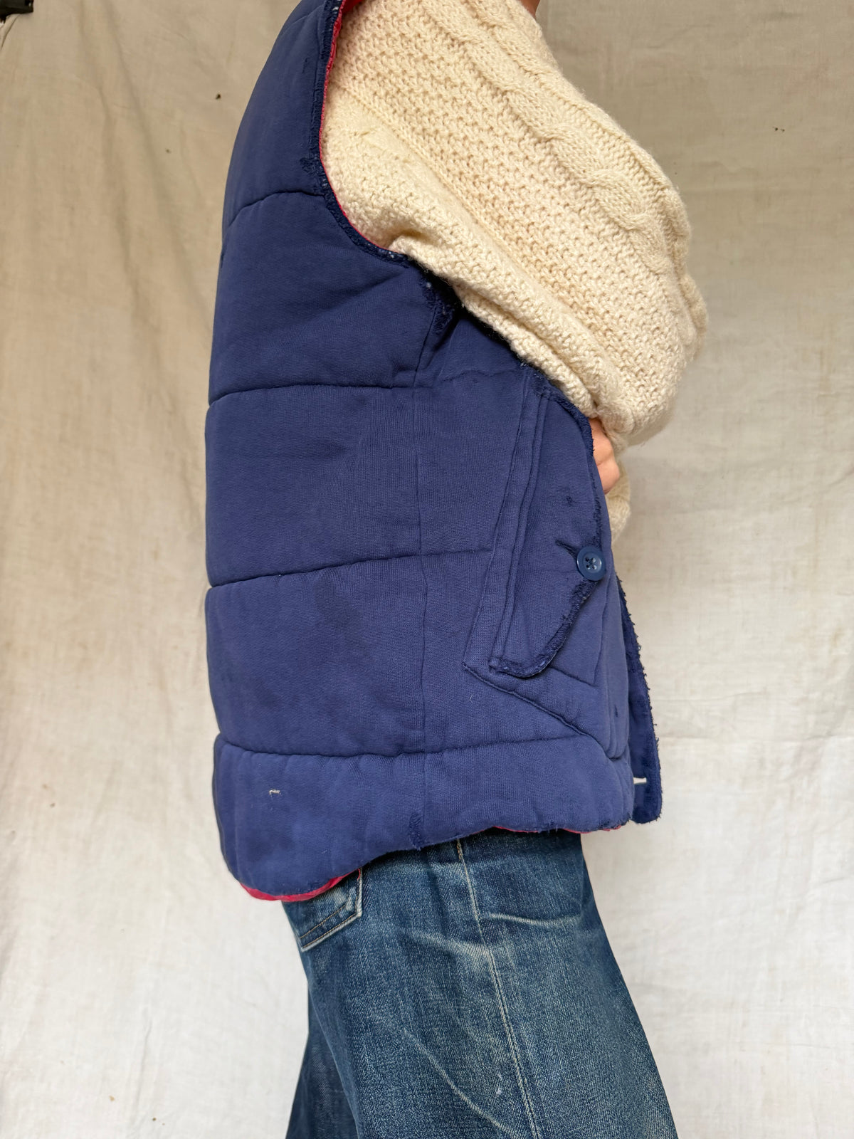 Distressed Polo Jersey Puffer Vest