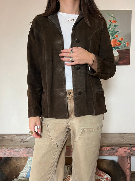 Chocolate Brown Suede Blazer Jacket