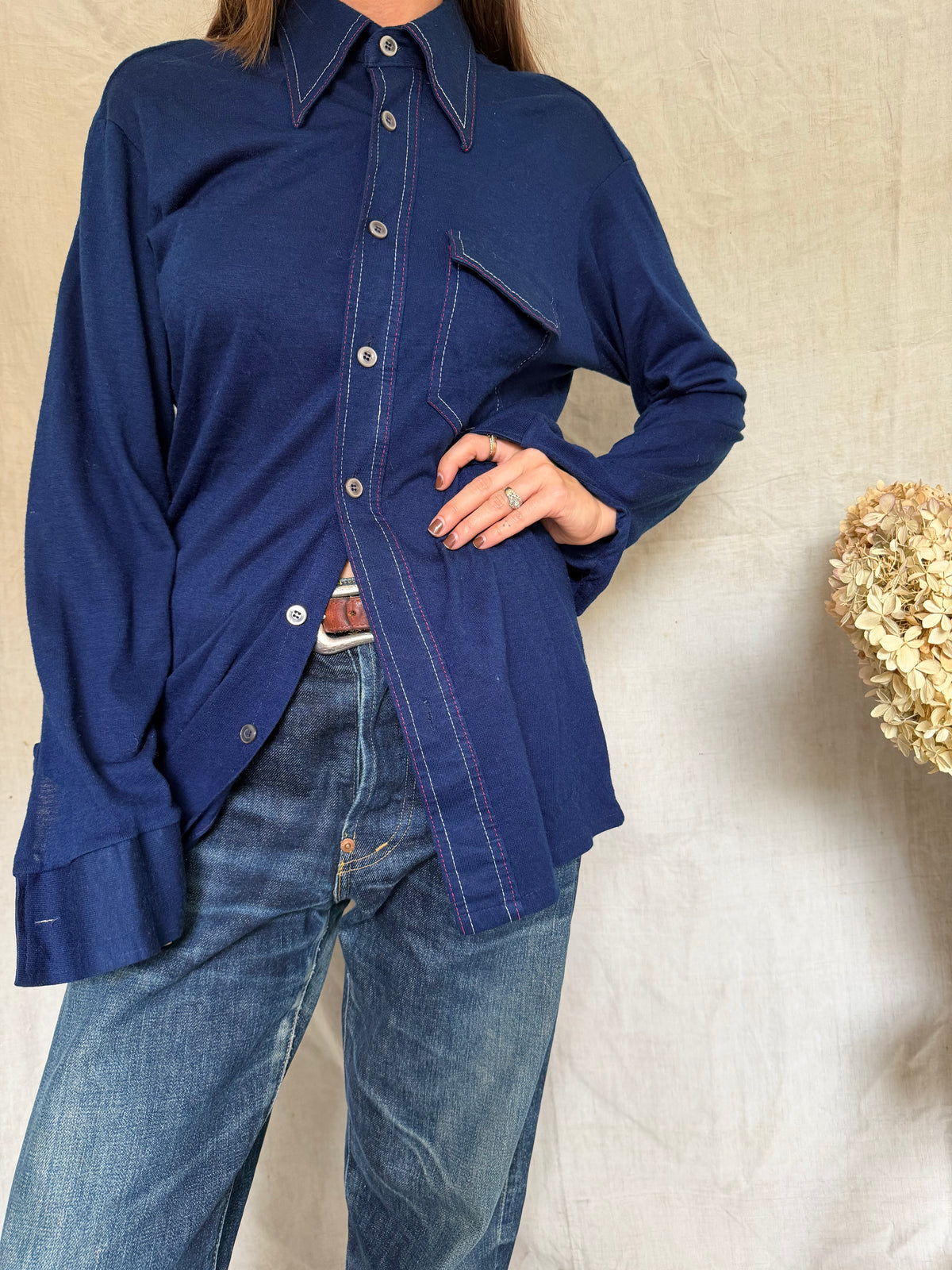 70s Blue Button Up