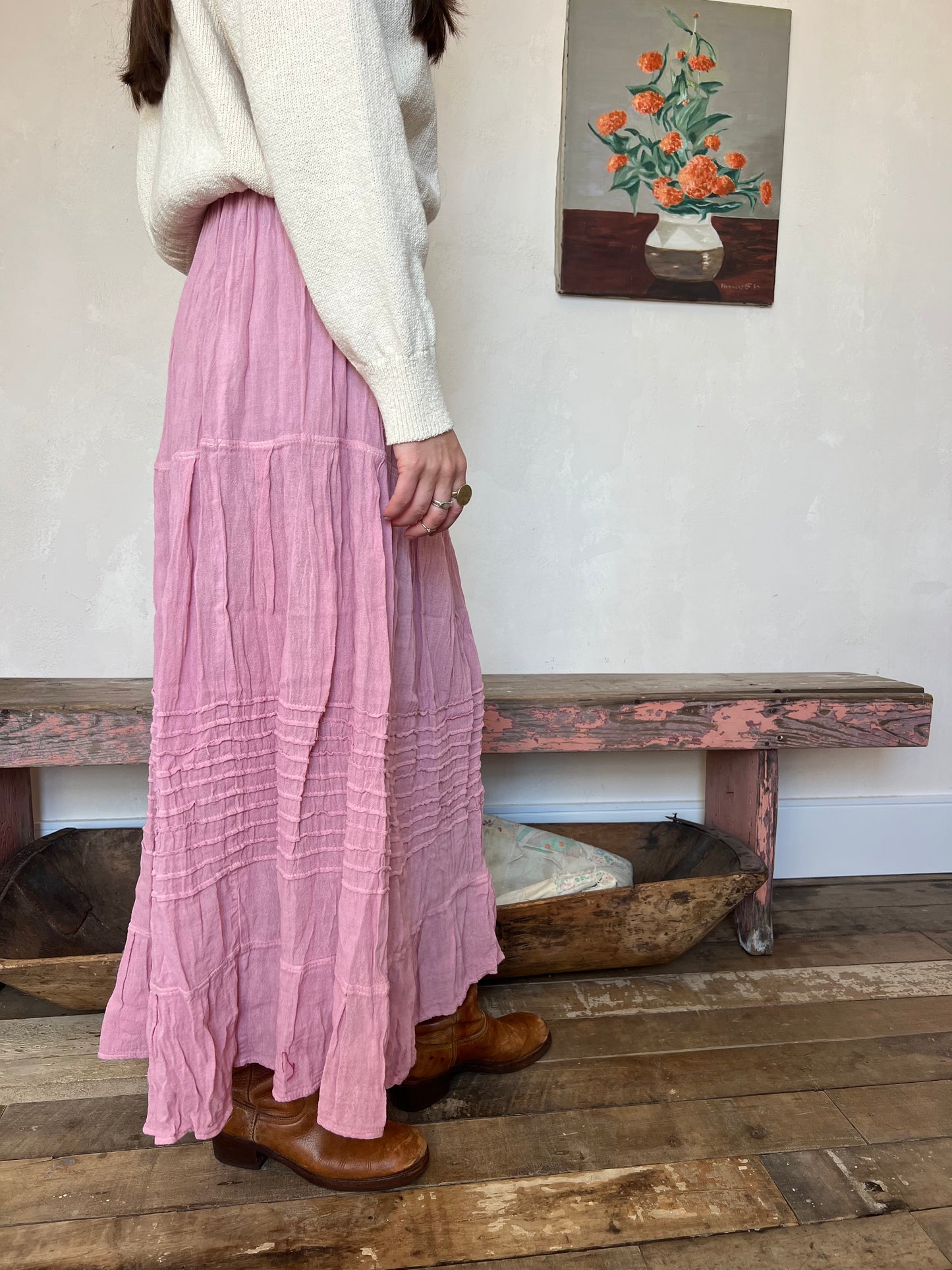 Oaxacan Cosmo Pink Long Cotton Skirt