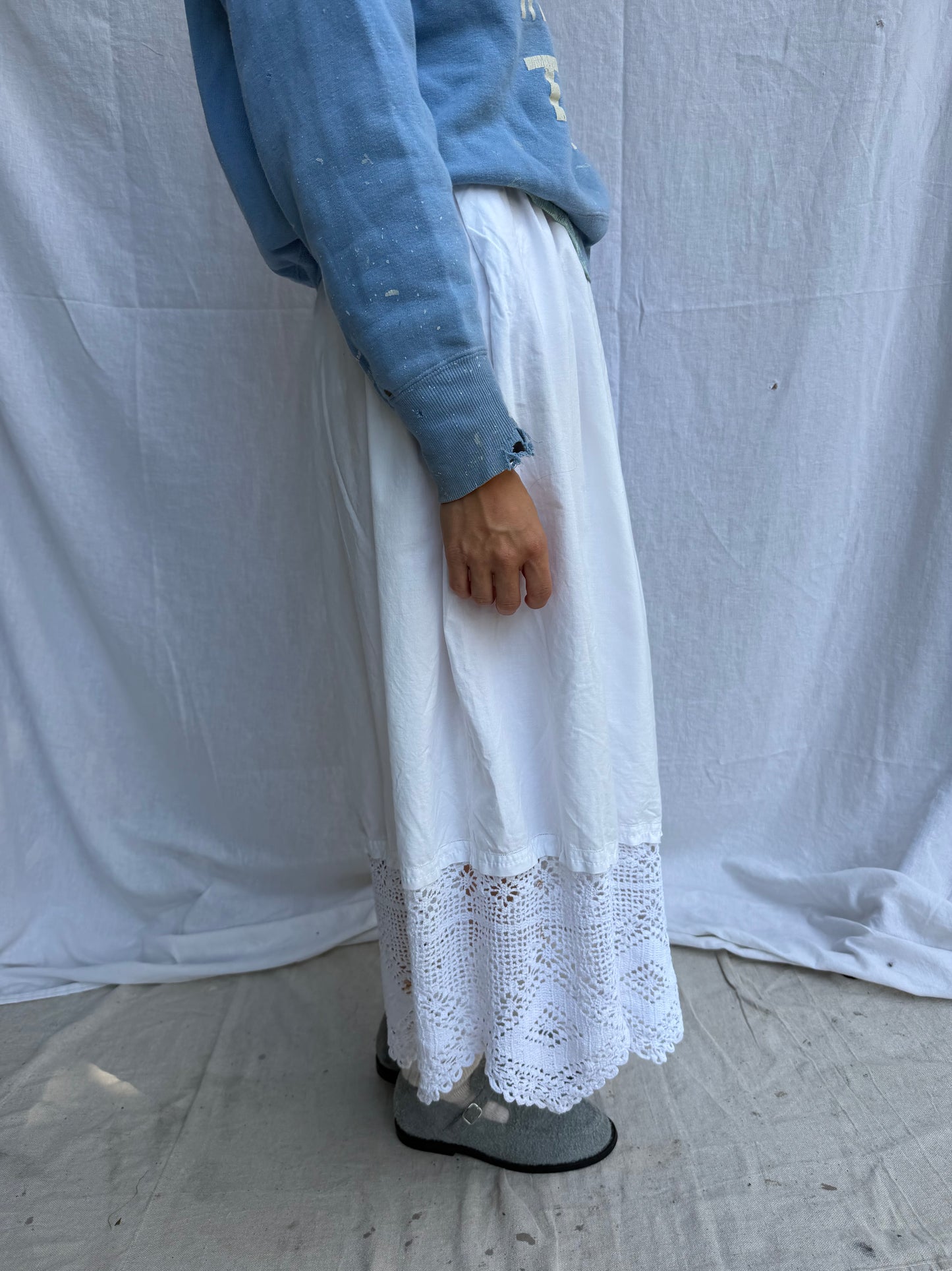 Antique Italian Cotton Skirt with Thick Crochet