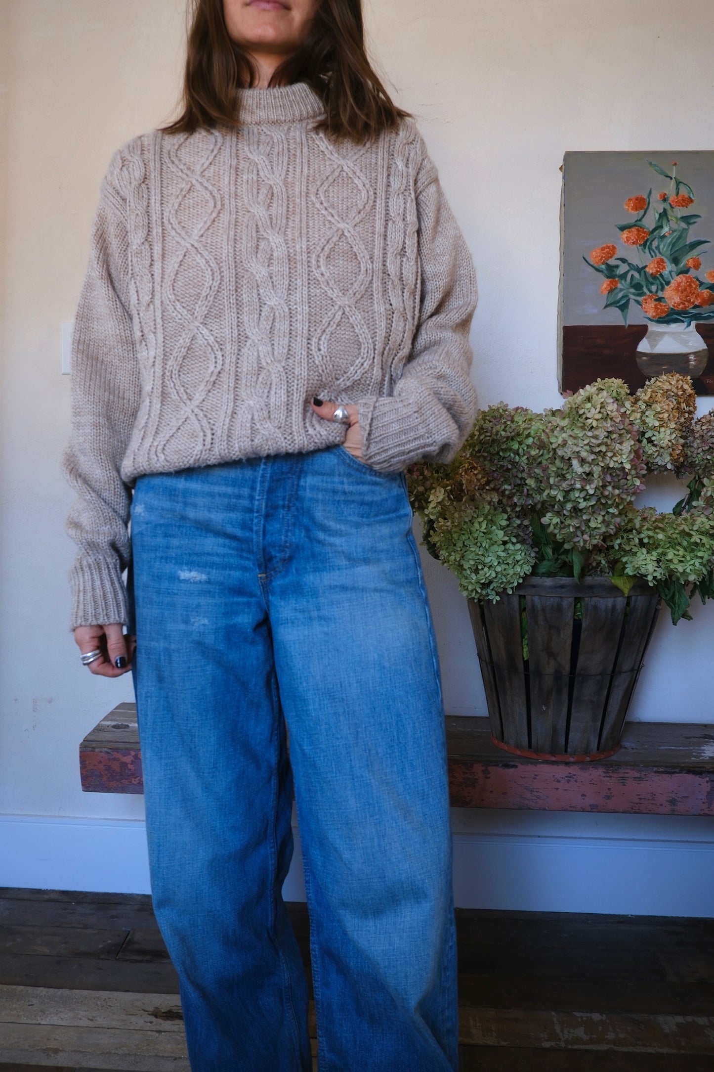 Beige Cable Knit Sweater