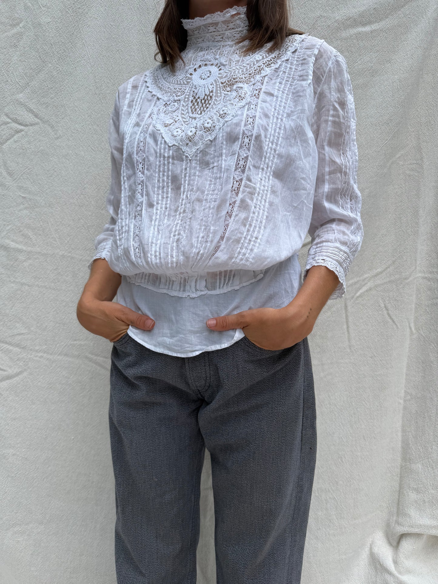 Antique Long-Sleeve Crochet Blouse