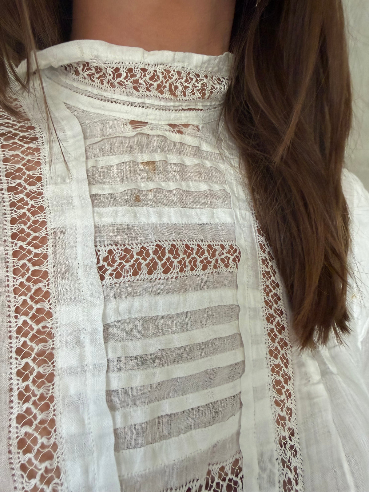 White Distressed Antique Blouse