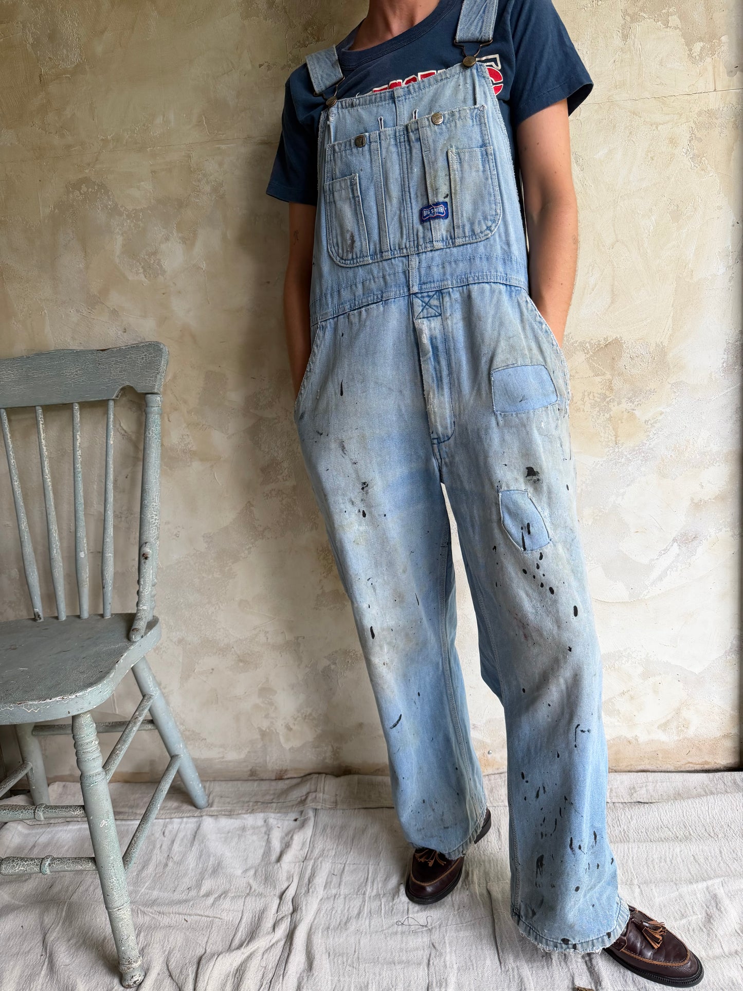 Big Smith Lightwash Distressed + Mended Painters Overalls