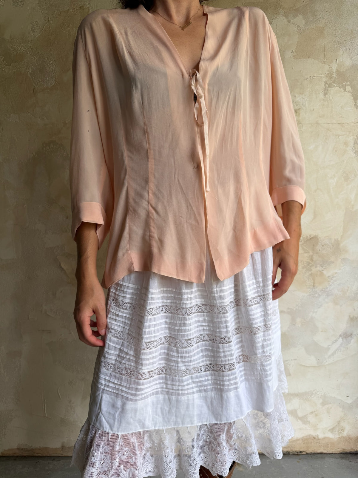 Antique Silk Pale Pink Tie-Up Blouse