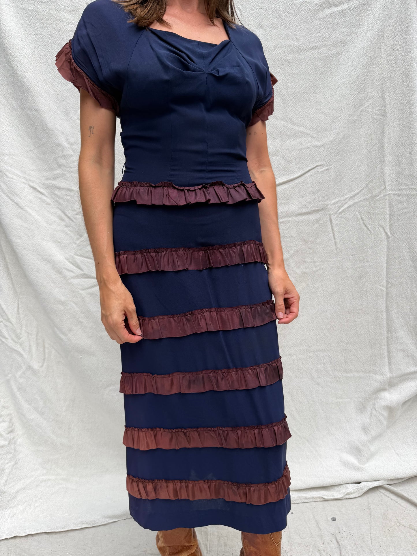 1940s Navy Ruffle Dress