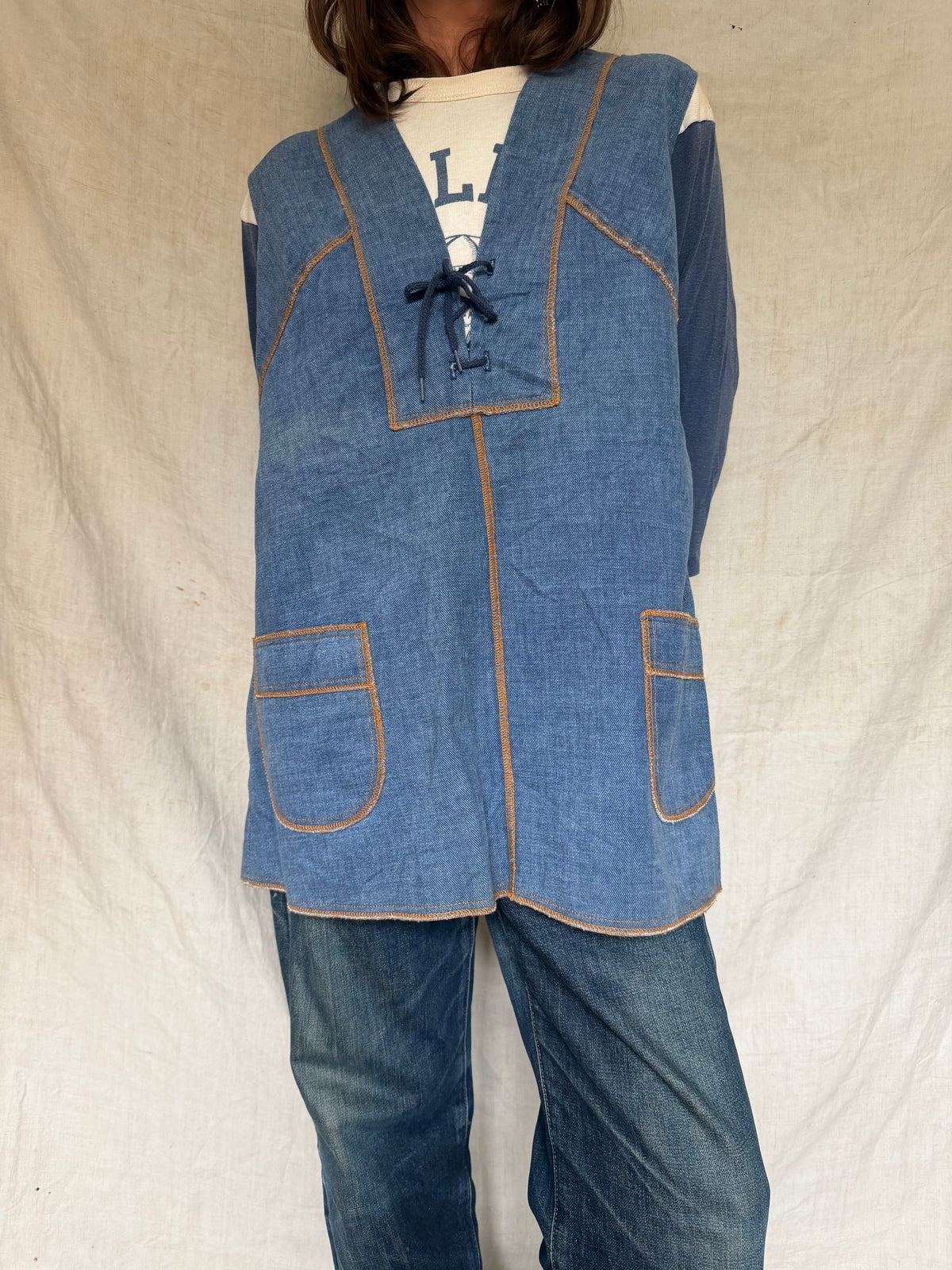 70s Denim Long Vest
