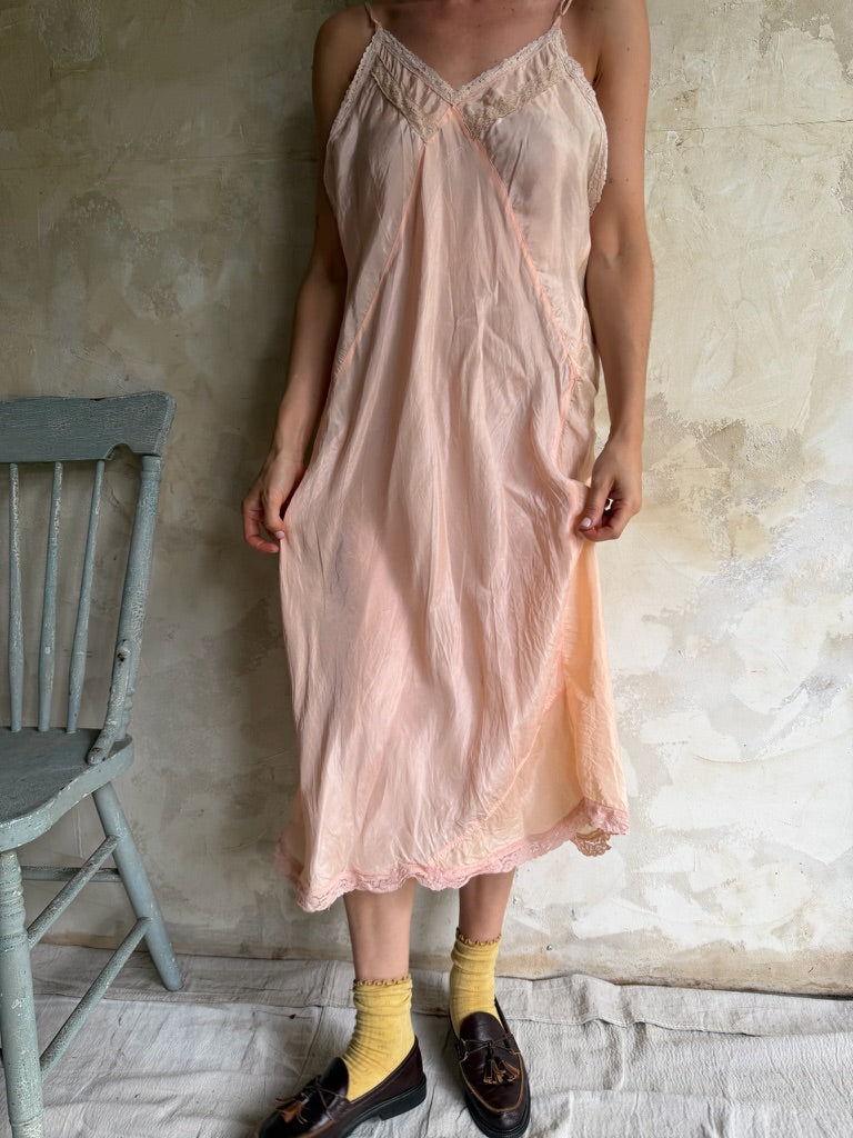 1940s Peachy Silk Slip Dress