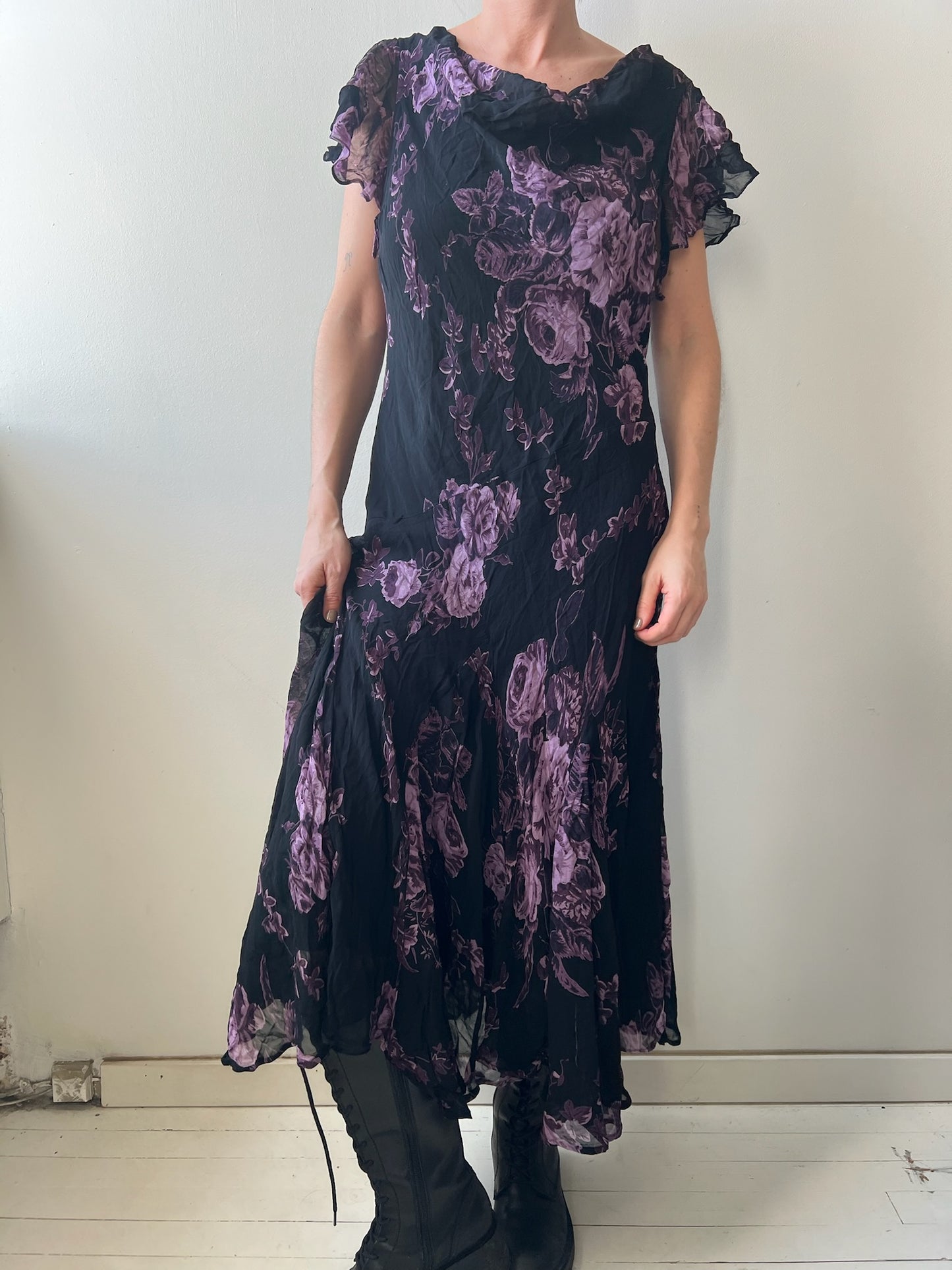 Black and Purple Floral Flowy Dress