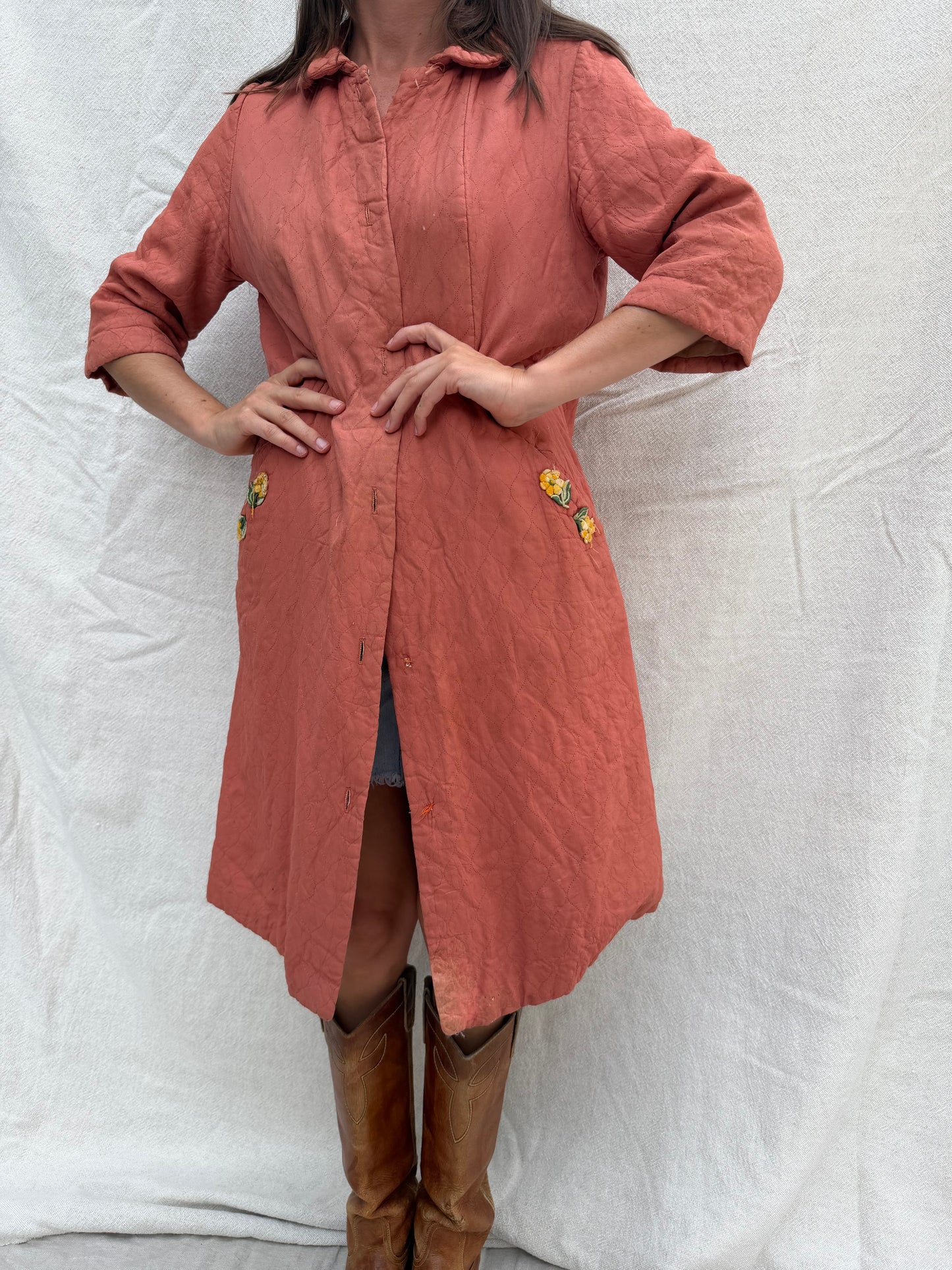 1930s Peach Quilted Duster
