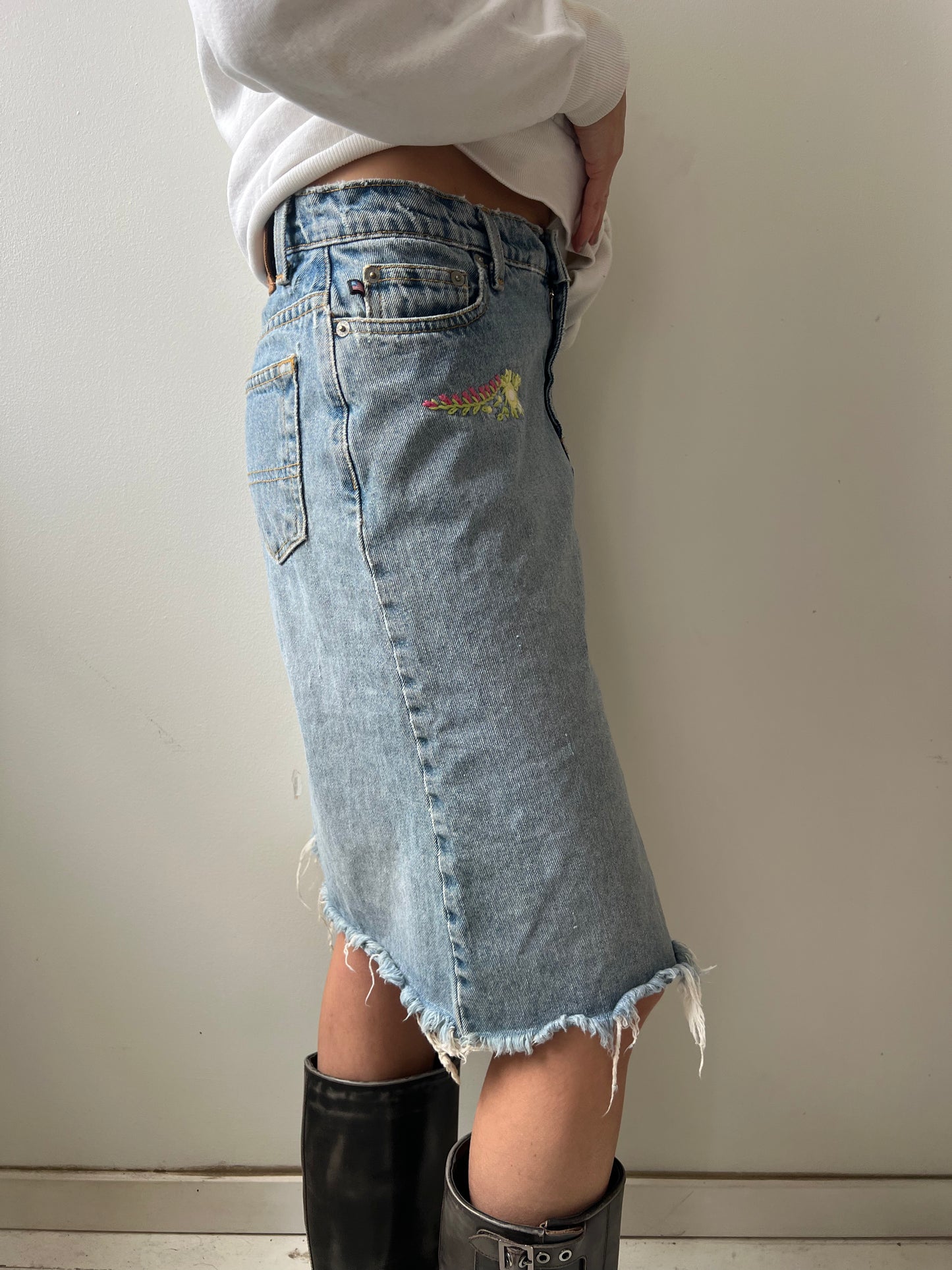 Embroidered Denim Skirt