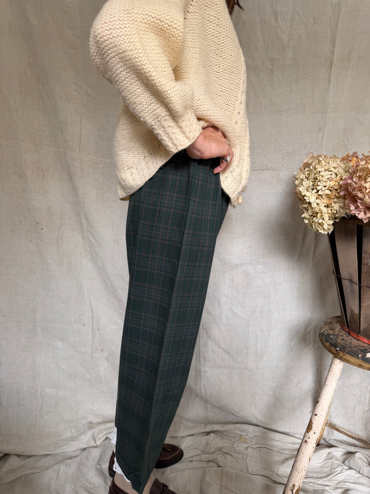 Handmade Green and Grey Plaid Trouser