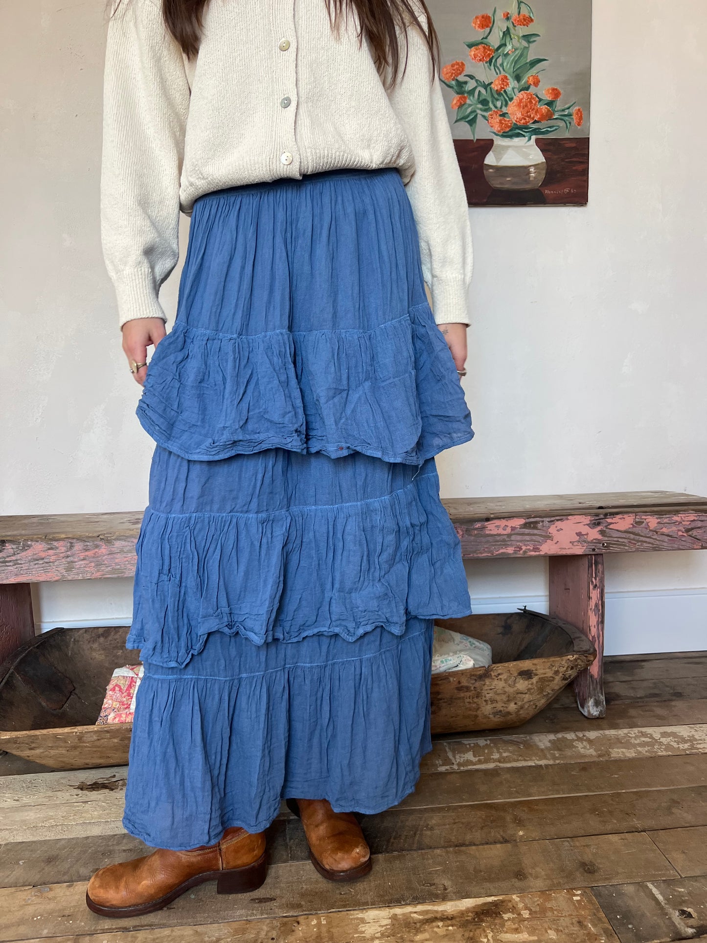 Oaxacan Royal Blue Ruffle Skirt