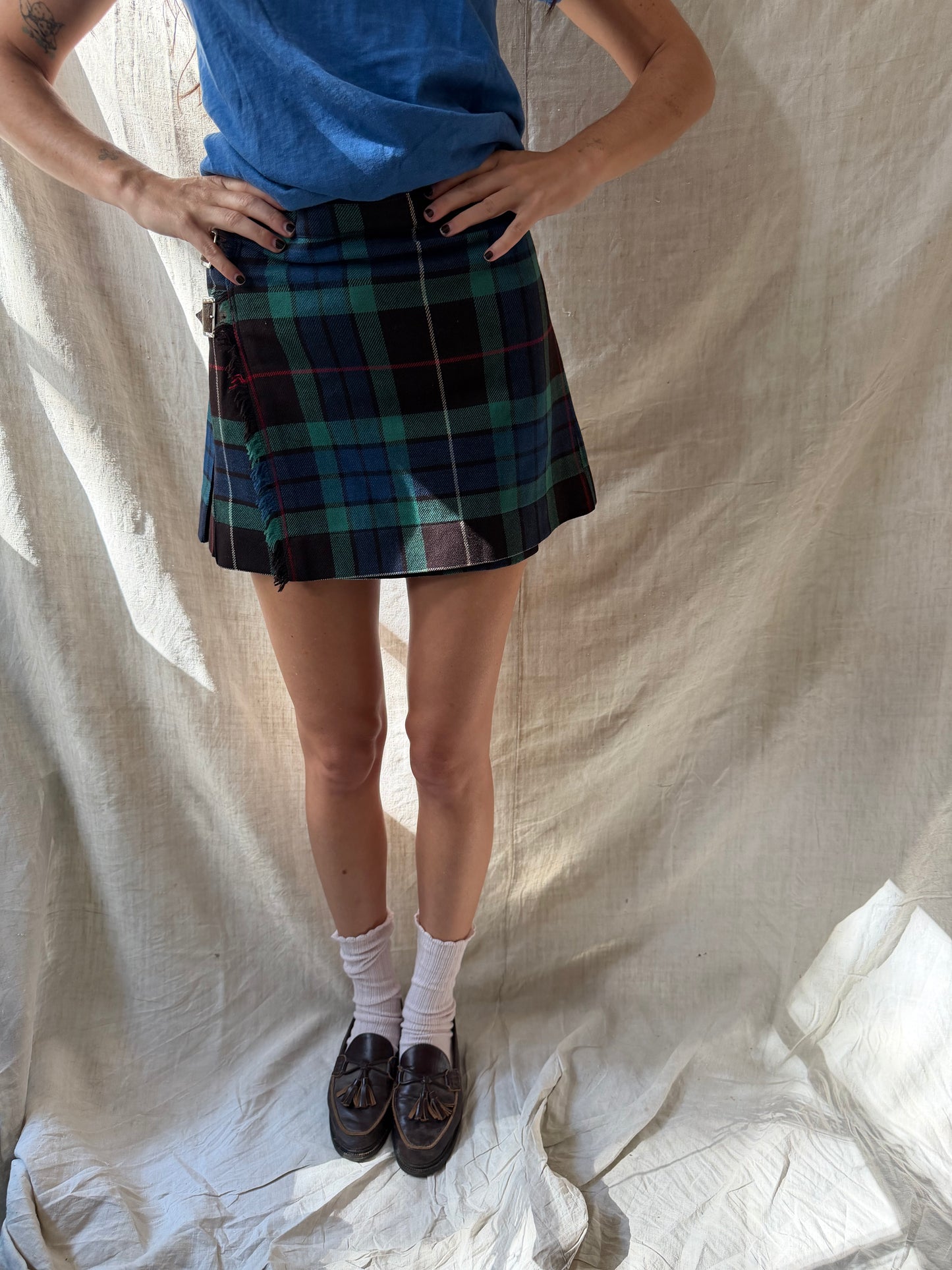 Brown Blue + Green Cropped Kilt