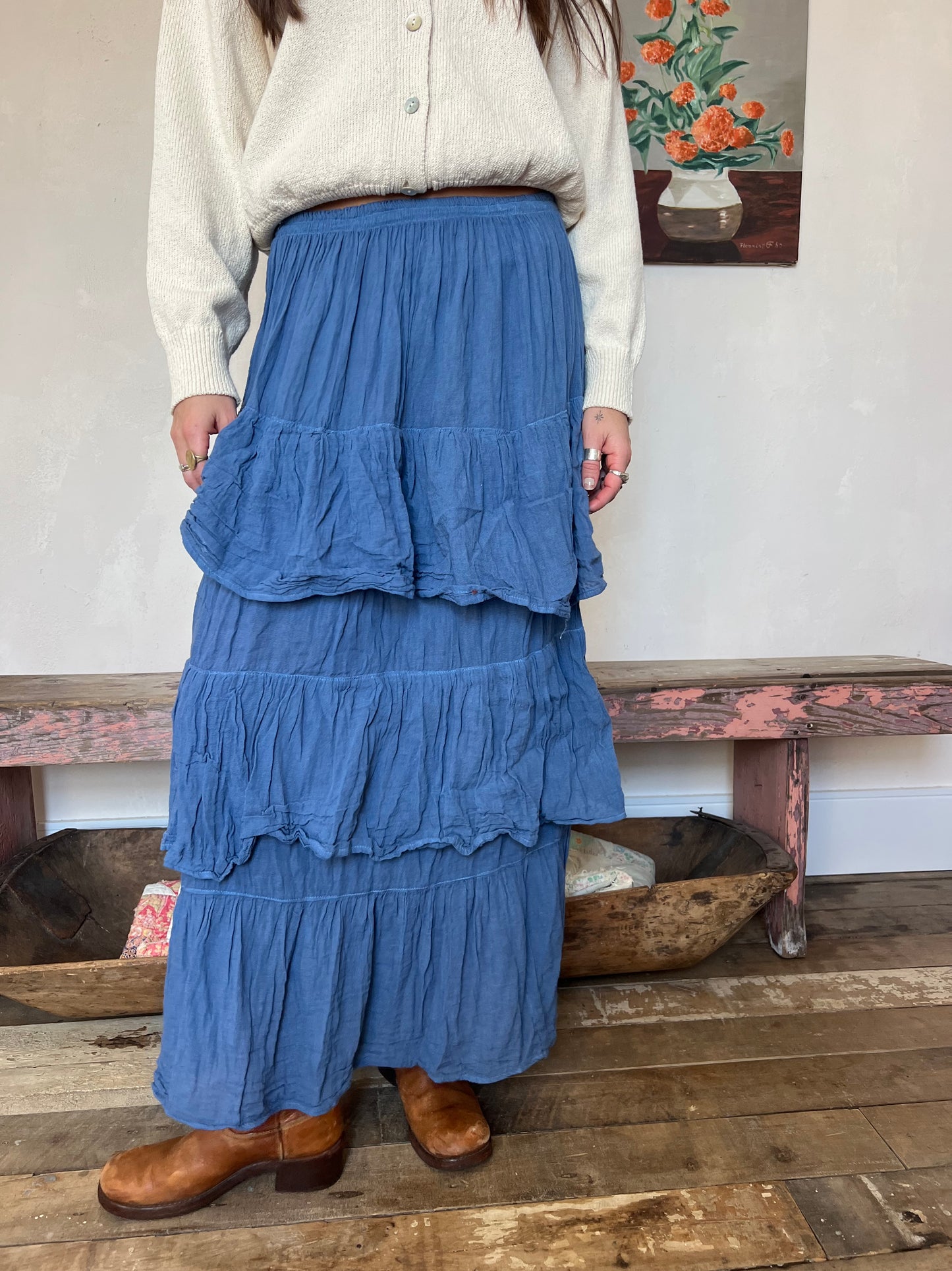 Oaxacan Royal Blue Ruffle Skirt