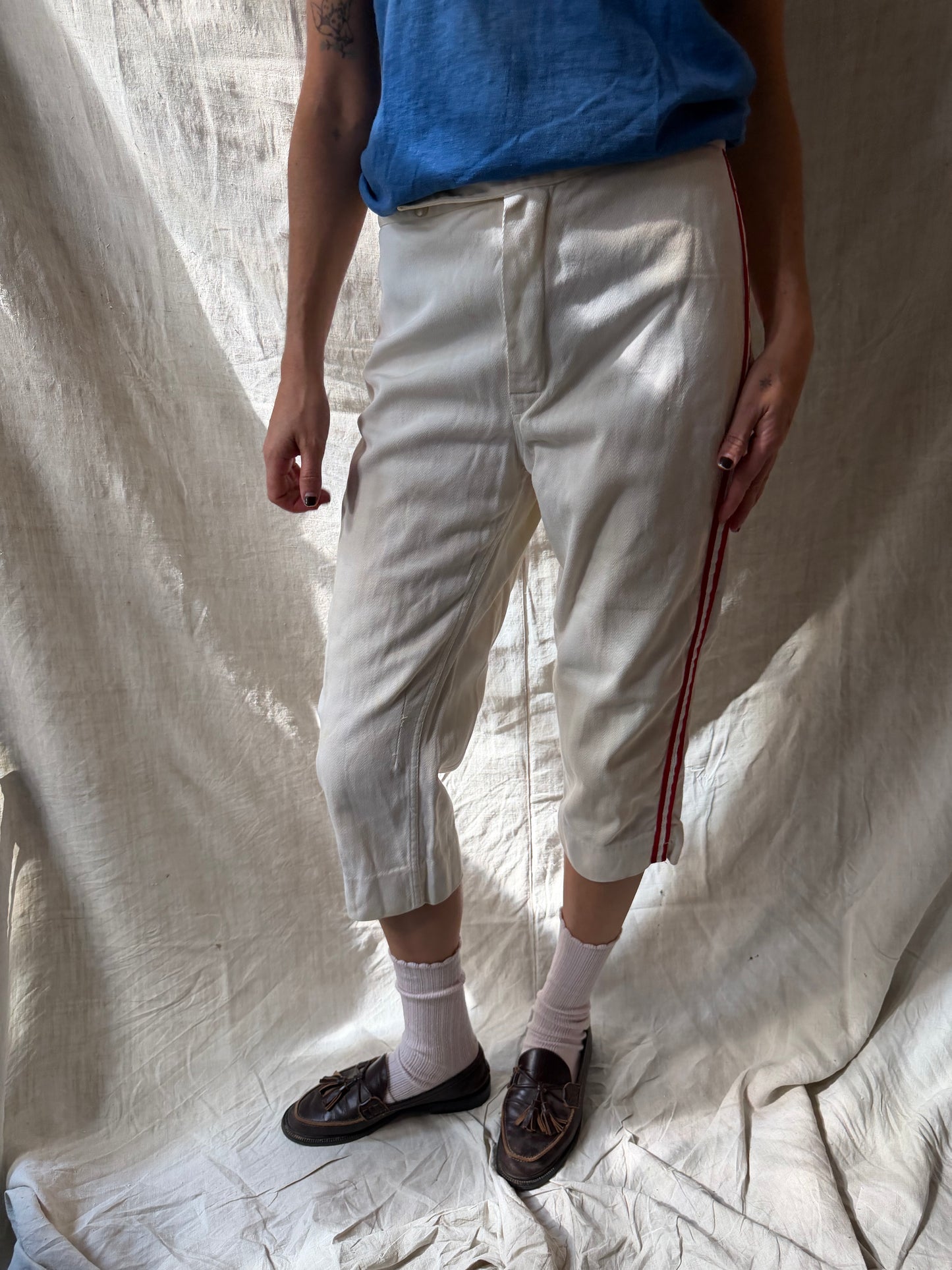 Cream + Red Striped Baseball Pants